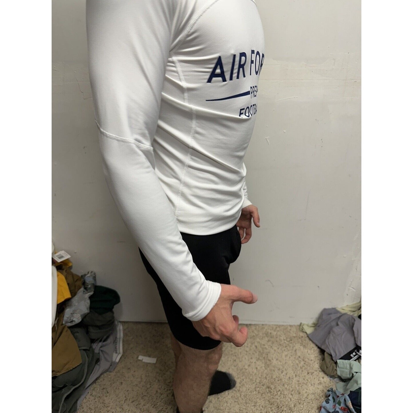 Men’s White Nike Pro Compression Hyper Warm Air Force Prep Football Shirt