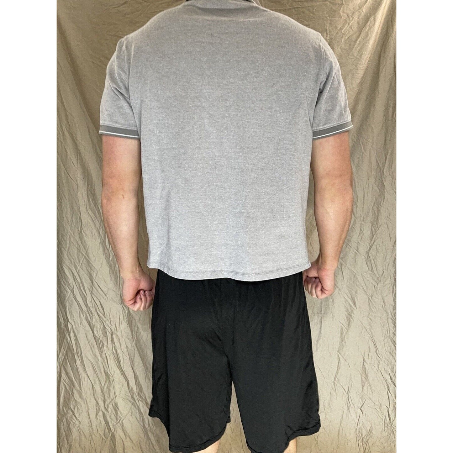 Buffalo David Bitton Large Polo Men Shirt Gray Short Sleeve Cotton Stretch