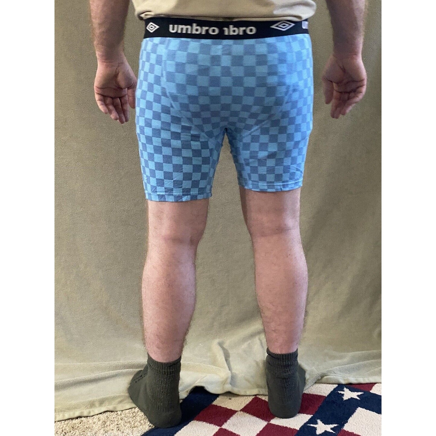 Umbro Men’s Large Sky Blue Checkerboard Cotton Stretch Boxer Briefs NEW