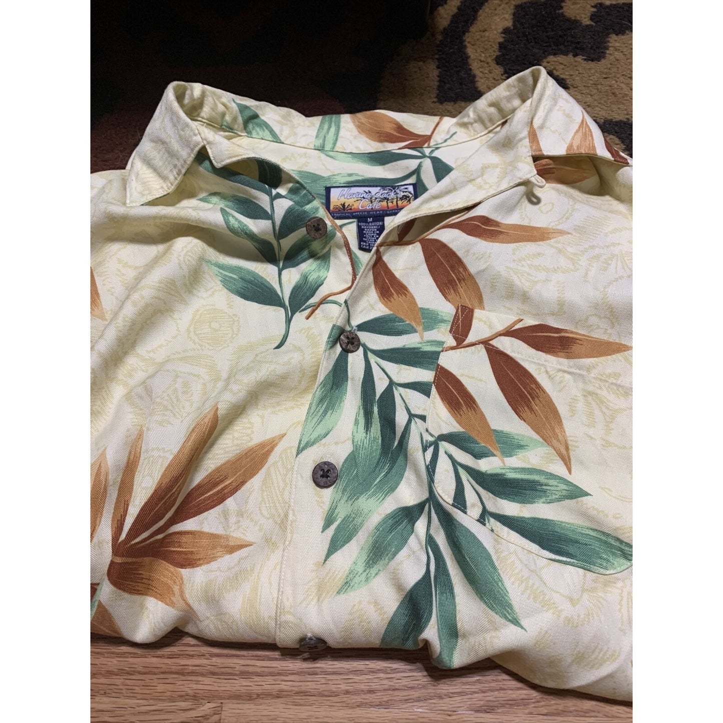 Havana Jacks Cafe Hawaiian Shirt Medium Beige Palms Floral