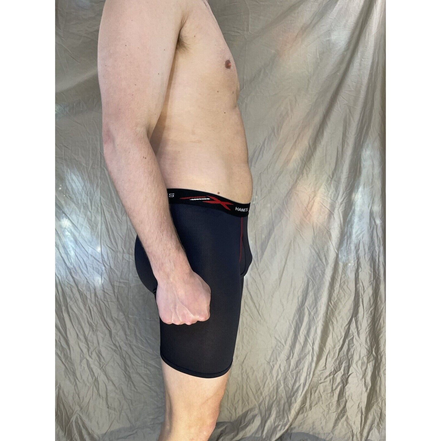 men's hanes x-temp Black and red medium compression boxer shorts