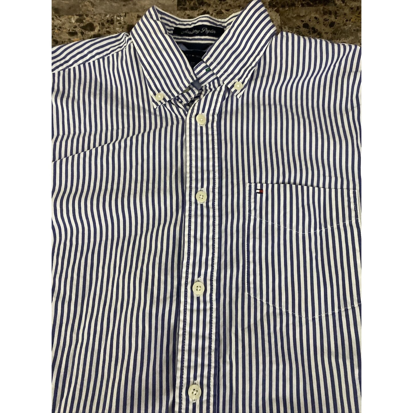 Tommy Hilfiger Men’s Small Blue White Stripes Button-down Cotton Long Sleeves