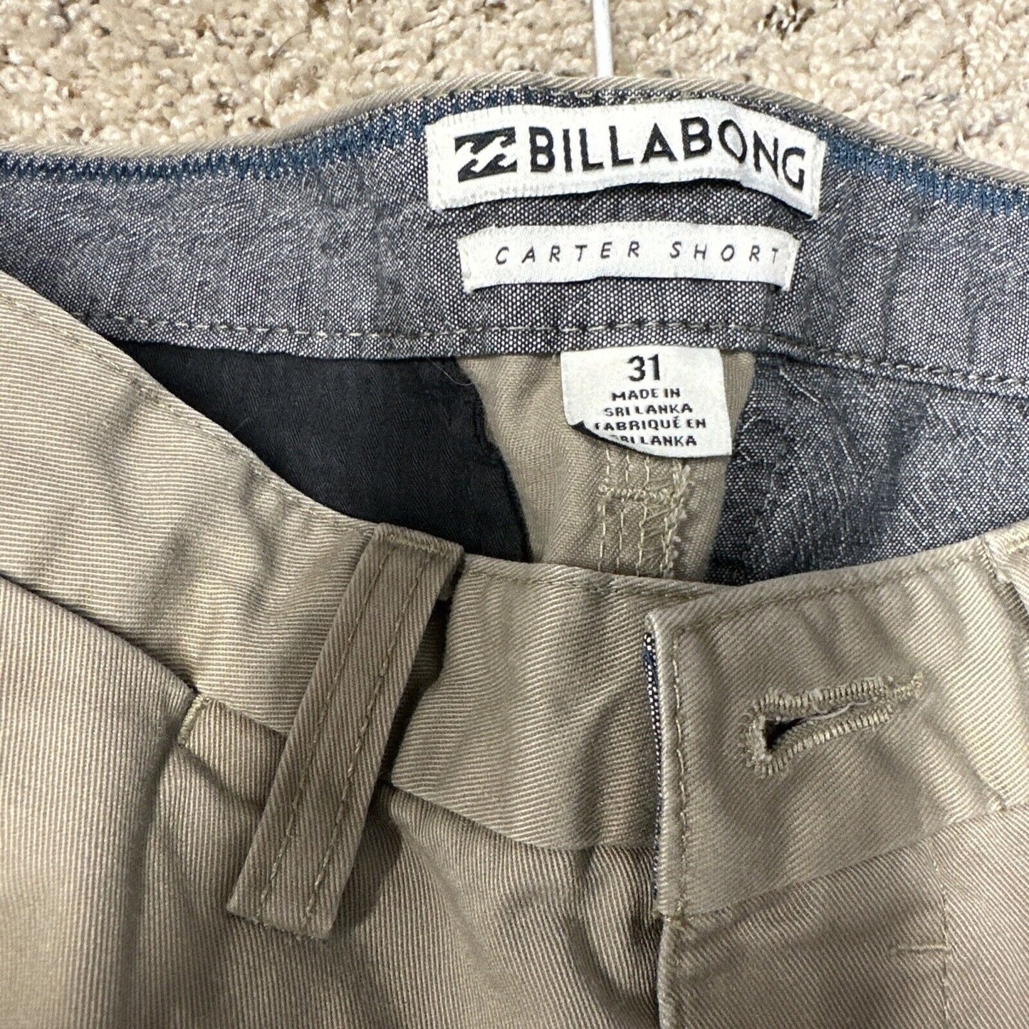 MENS BILLABONG Tan Beige Khaki CARTER STRETCH Flat Front Chino Shorts 31