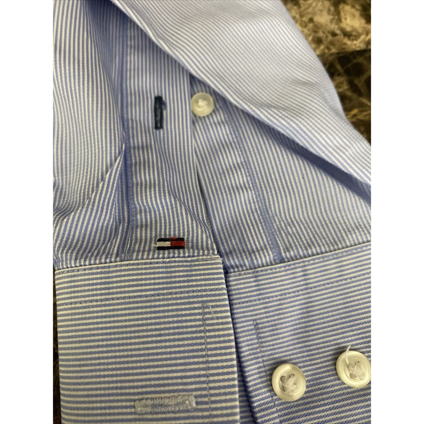 Tommy Hilfiger Men’s Size 16 Regular Fit Blue Stripes Button-down Long Sleeves