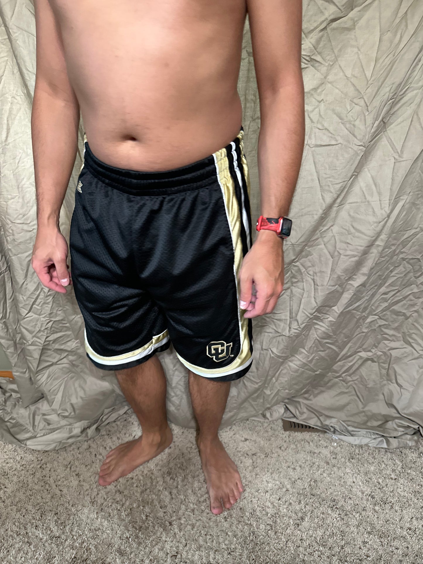 University of Colorado black and gold colosseum size small basketball shorts with pockets