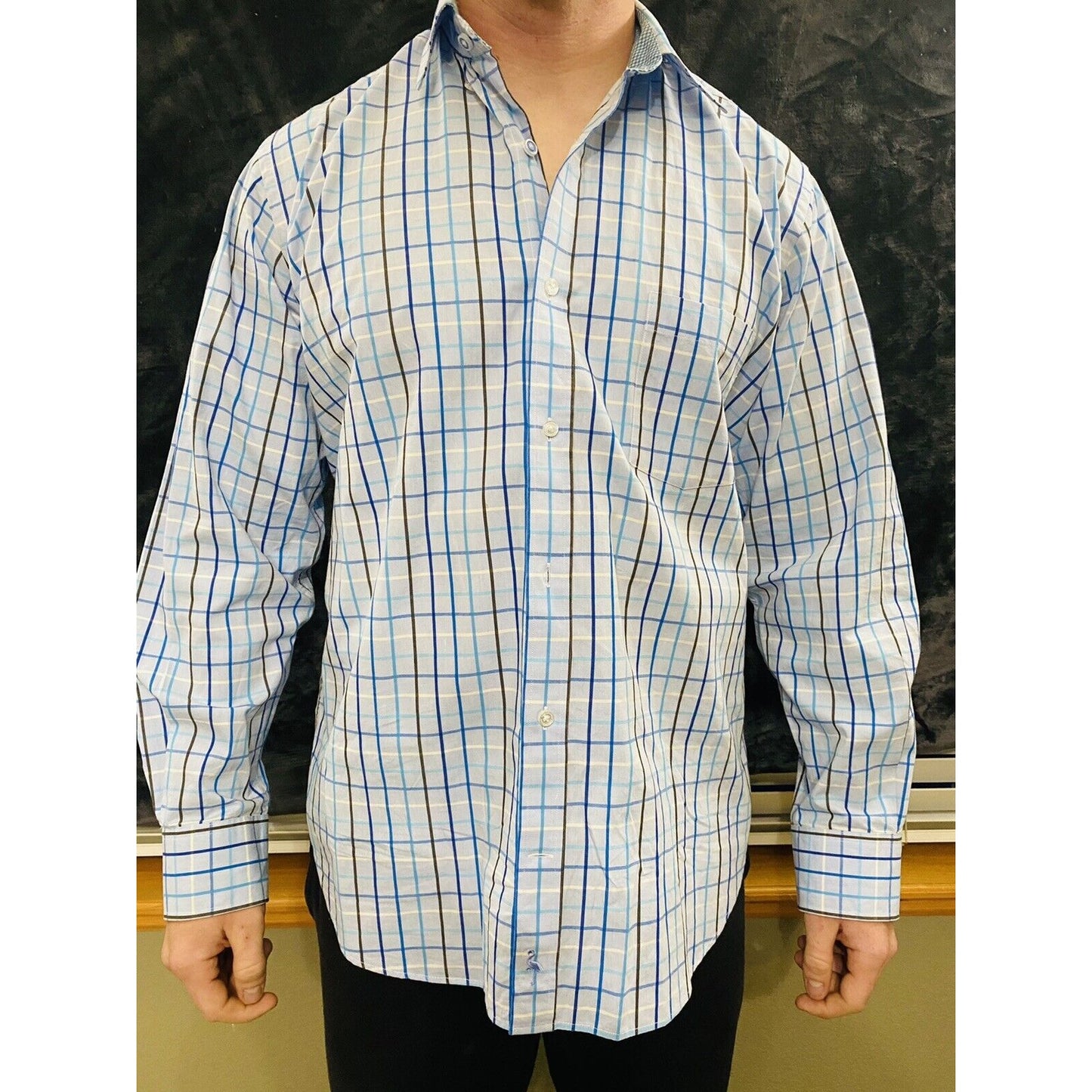 Tailorbyrd Collection Men’s Large Blue Plaid Button-down Long Sleeves Shirt