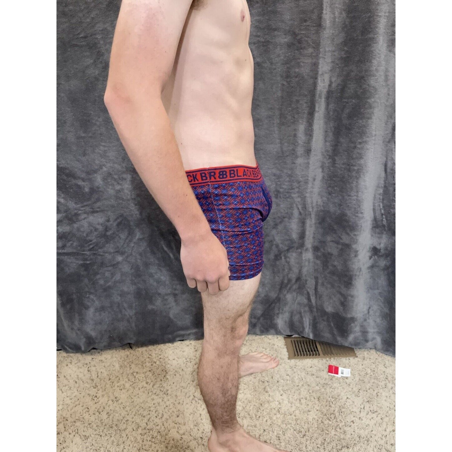 men's medium athletic trunk style black bear boxer brief Red And Blue Plaid