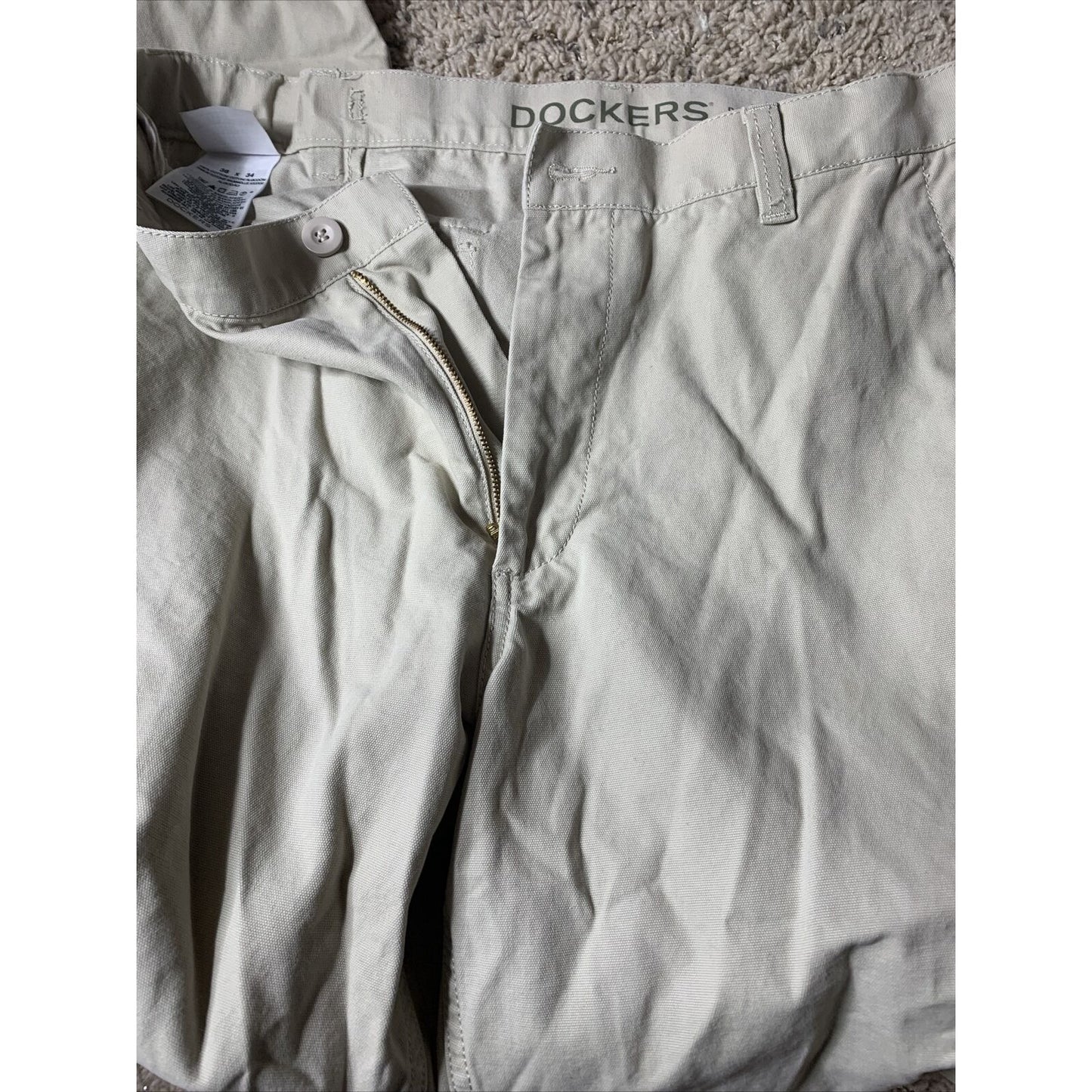 Mens Beige Dockers D3 Classic Fit Flat Front Khaki Pants Size 36 X 34