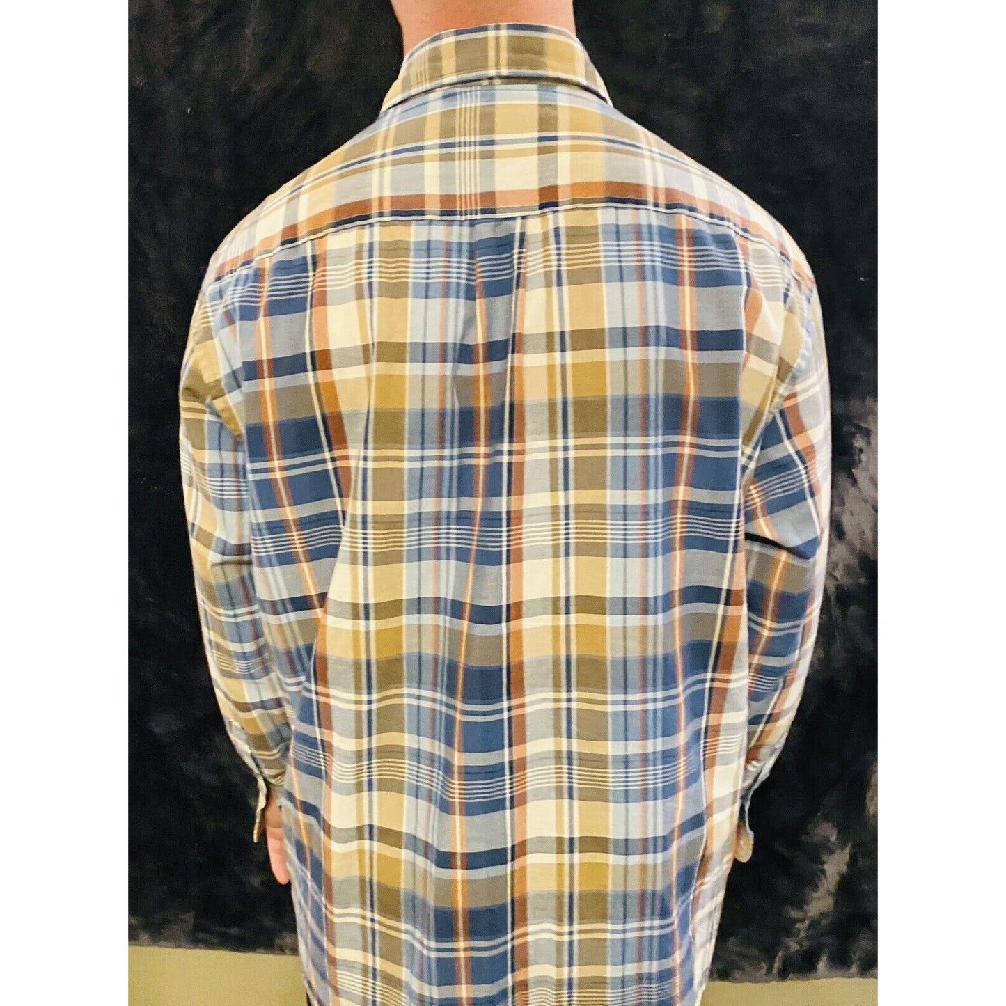 Vtg ARROW Blue Brown Tartan Plaid Button-down Long Sleeves Shirt Men's XL