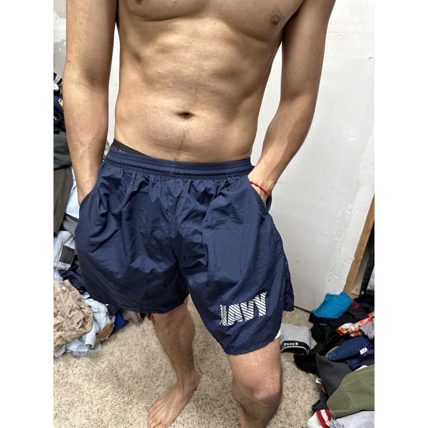 Men’s Large Navy Physical Fitness Uniform Blue Shorts Trunks