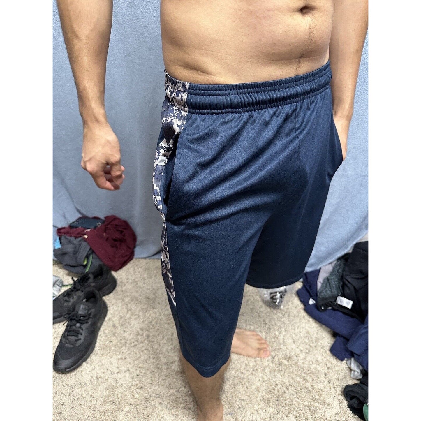 Men’s Badger Sport Small Dark Blue Camo Athletic Shorts With Pockets