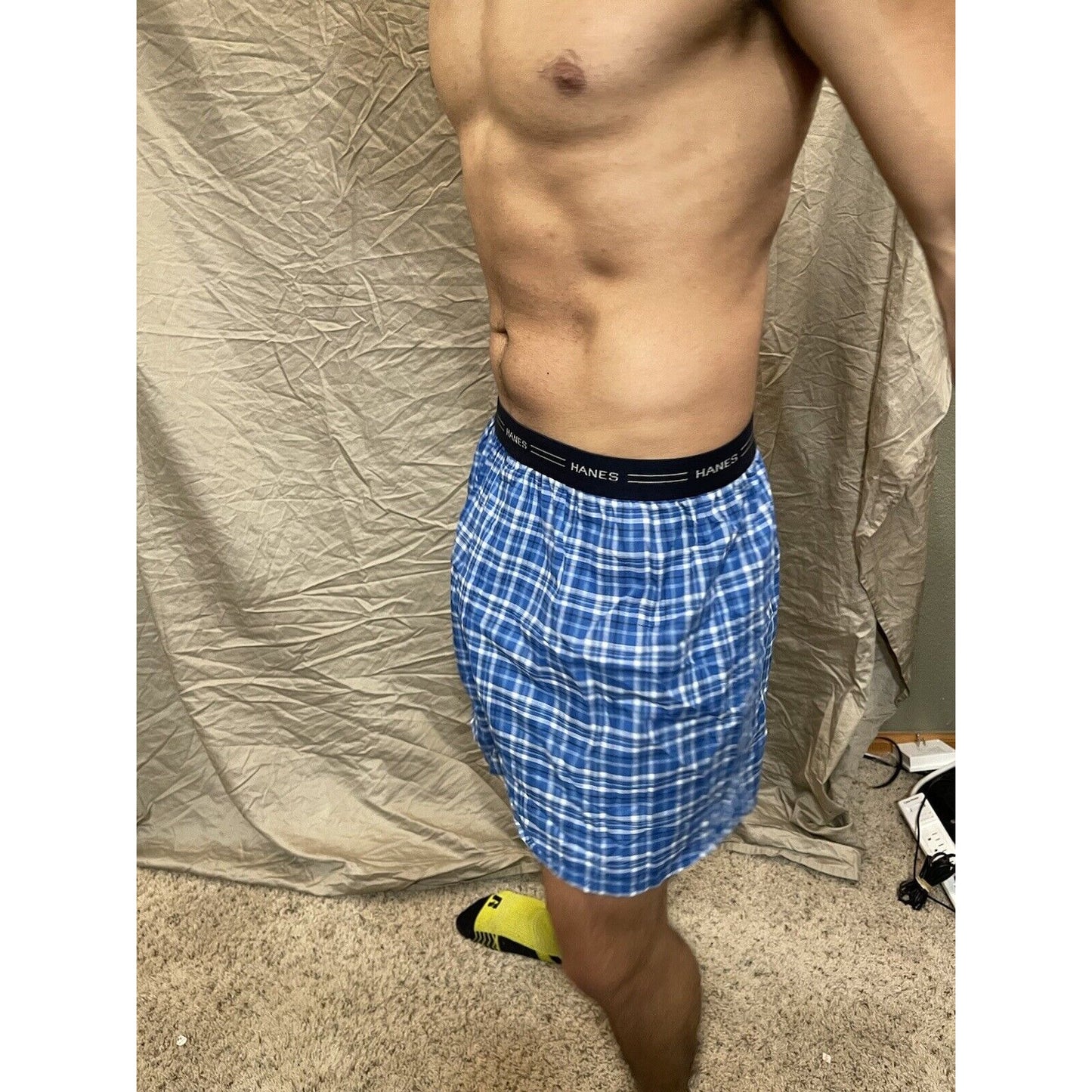 men's large blue plaid comfort flex boxer shorts
