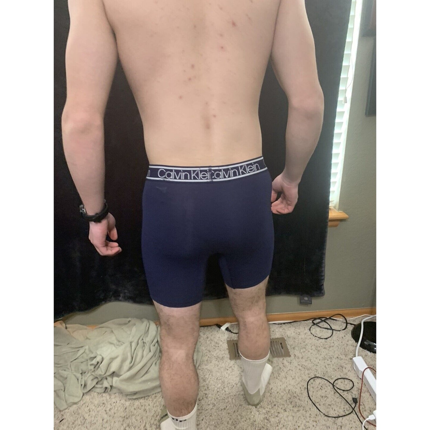 Calvin Klein Blue & White Band Navy Blue Compression Shorts Men’s Medium