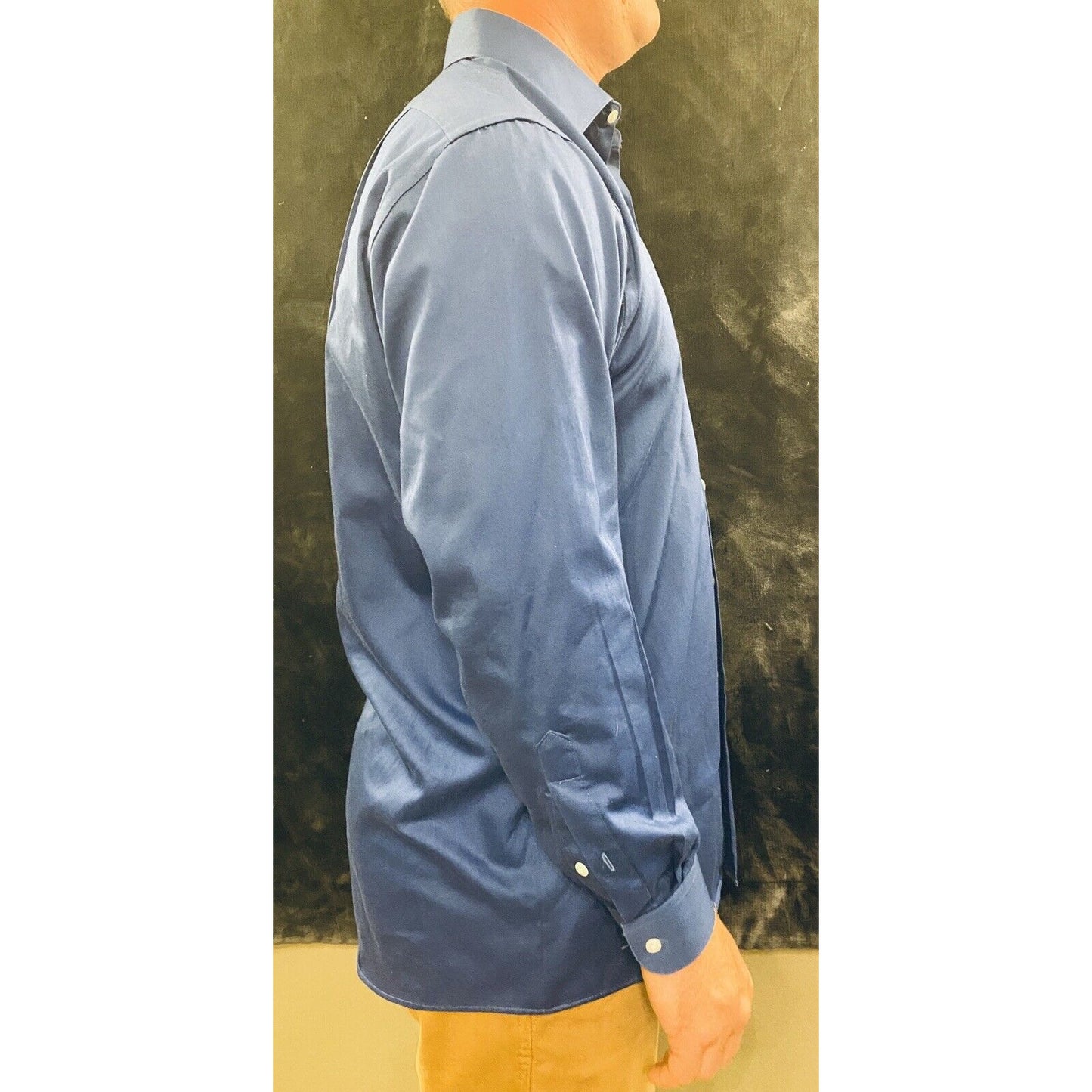 Van Heusen Lux Sateen - dark blue mens dress shirt long sleeve 15 1/2 32/33