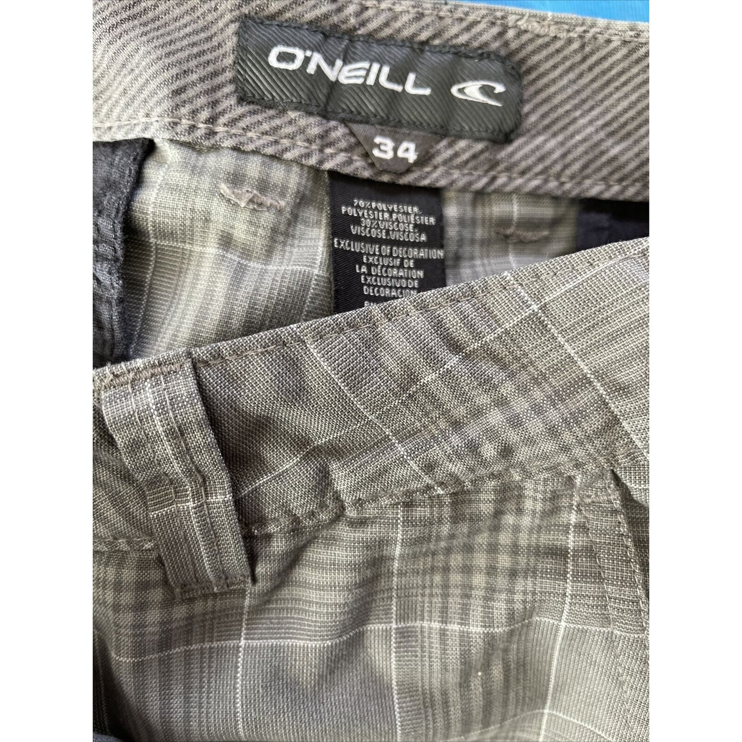 O'Neill Men Chino Shorts Size 34 Gray Plaid Casual 4 Pockets Logo Embroidered