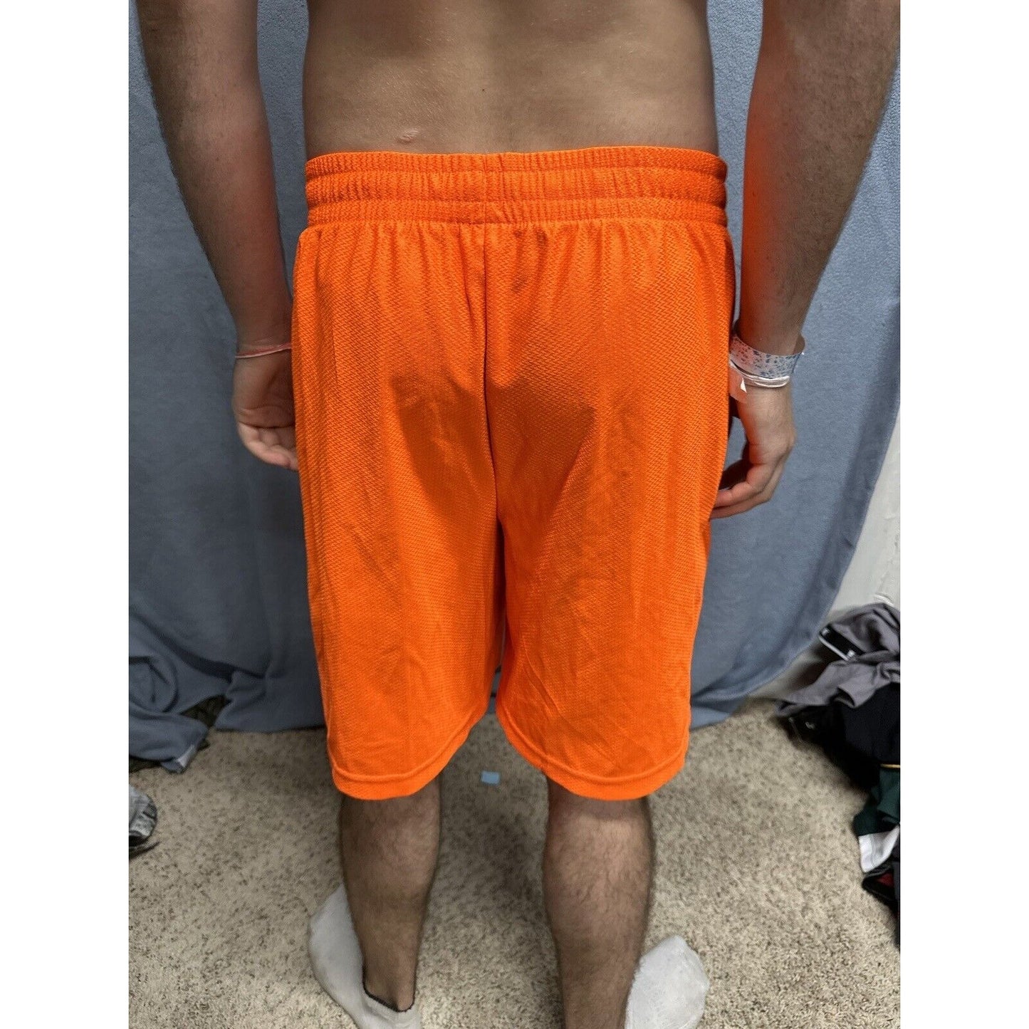 Men’s Neon Orange Starter Medium Athletic Shorts With Pockets