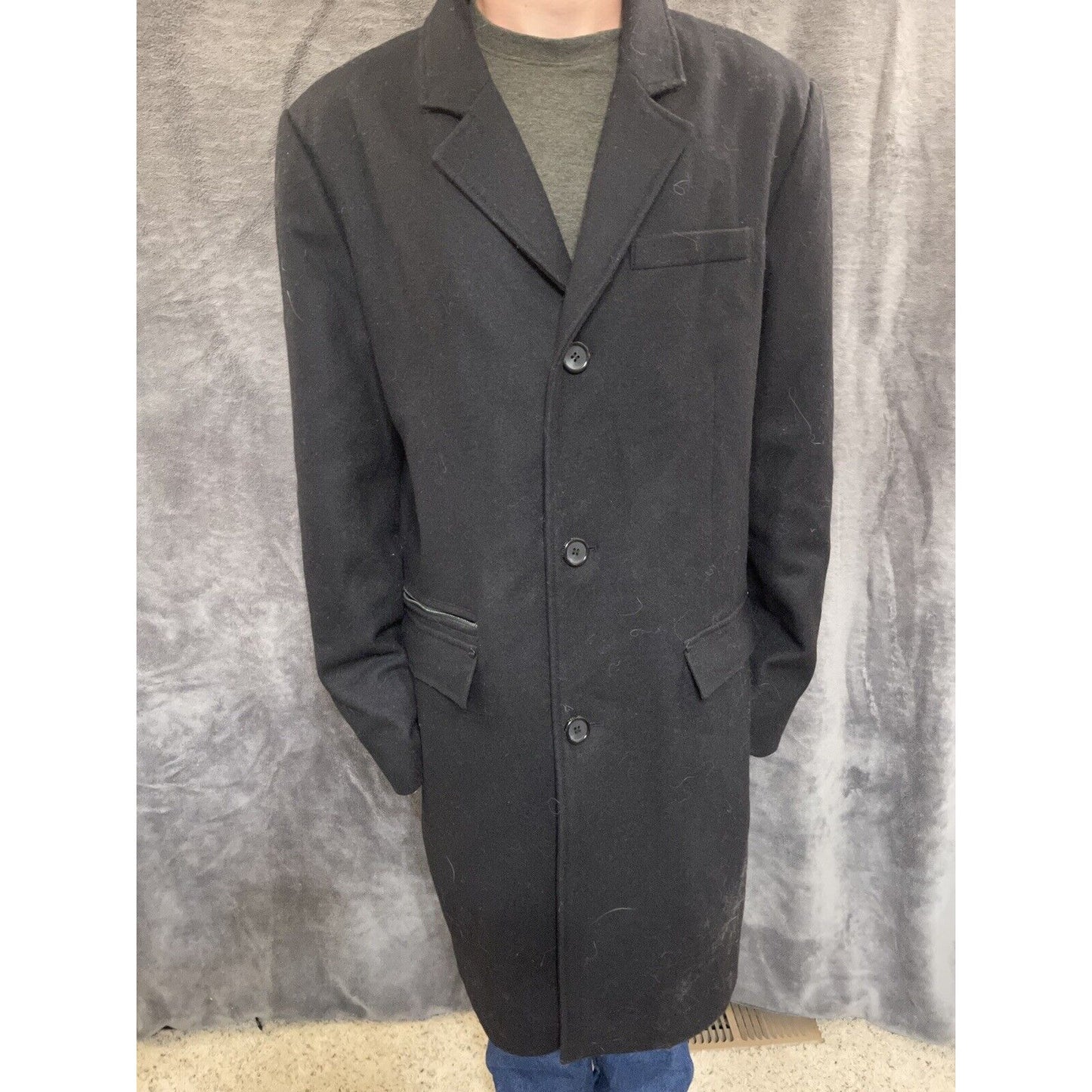 men's large guess jacket overcoat wool poly blend Black
