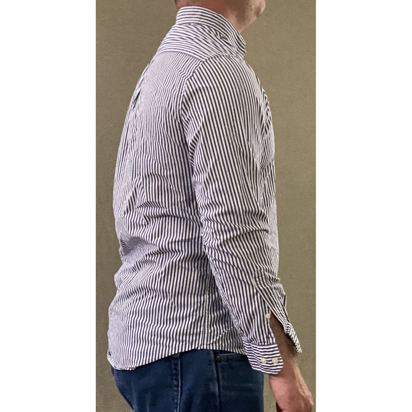 Tommy Hilfiger Men’s Small Blue White Stripes Button-down Cotton Long Sleeves
