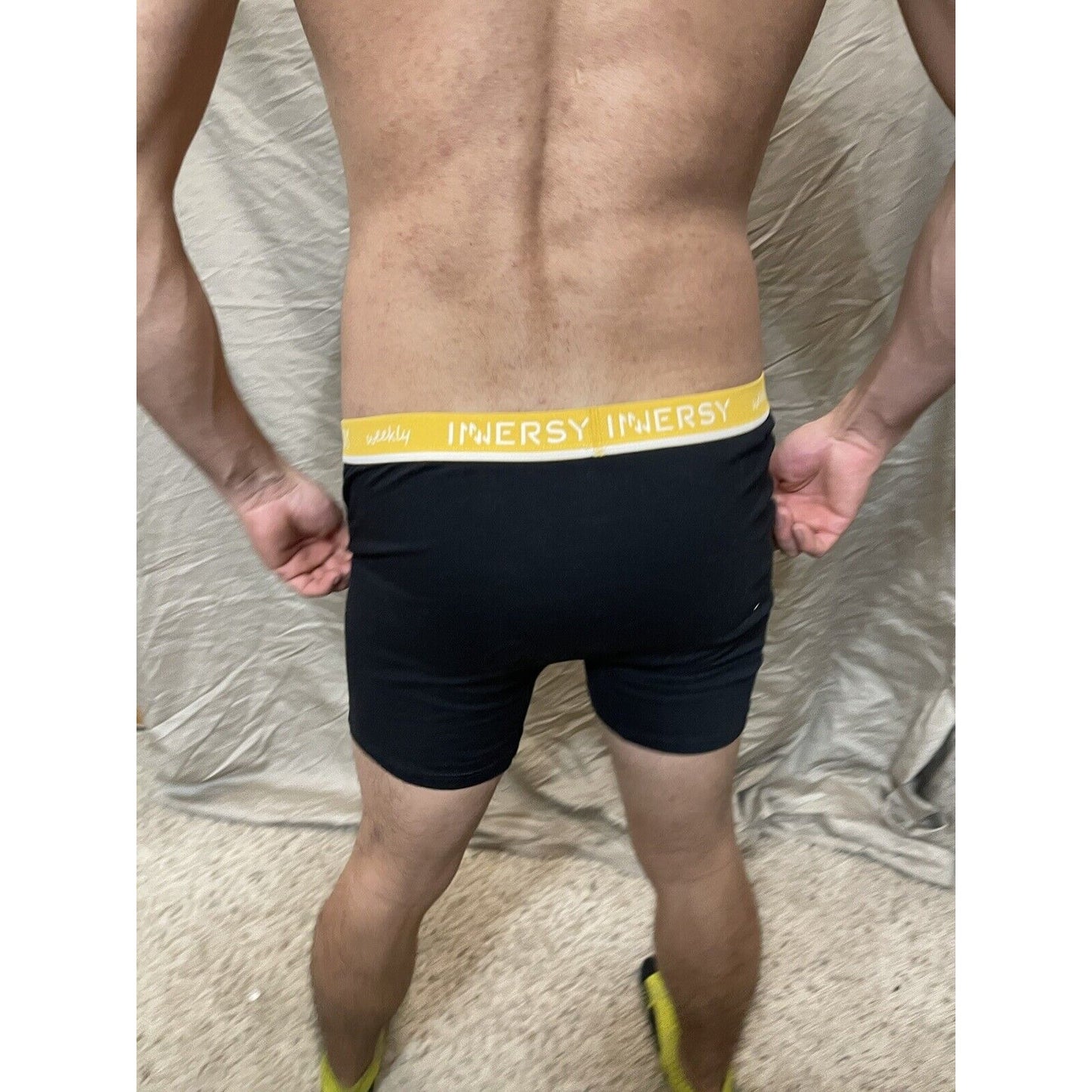 men's black large inersy weekly yellow back boxer briefs