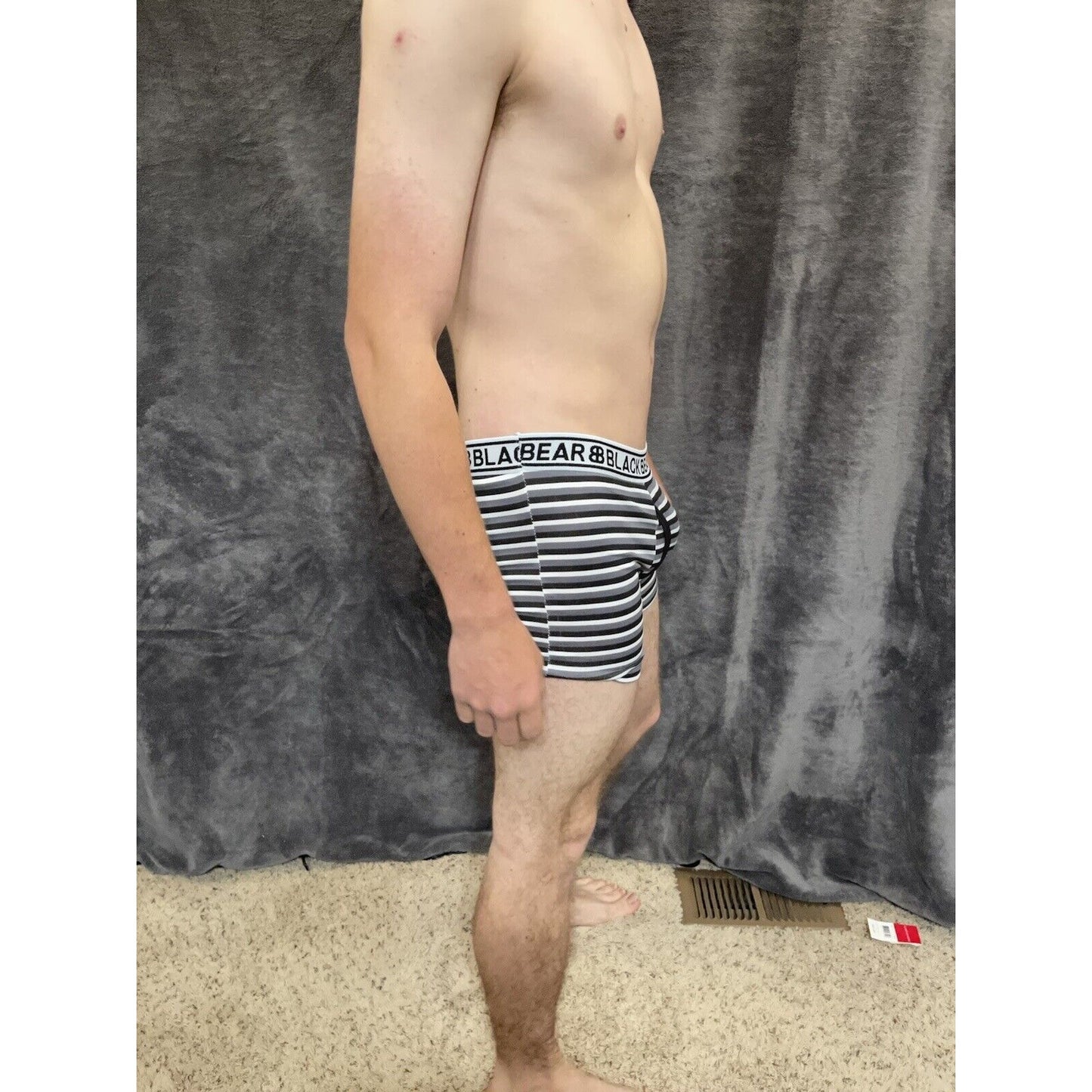 men's medium athletic trunk style black bear boxer brief Black White Gray Stripe