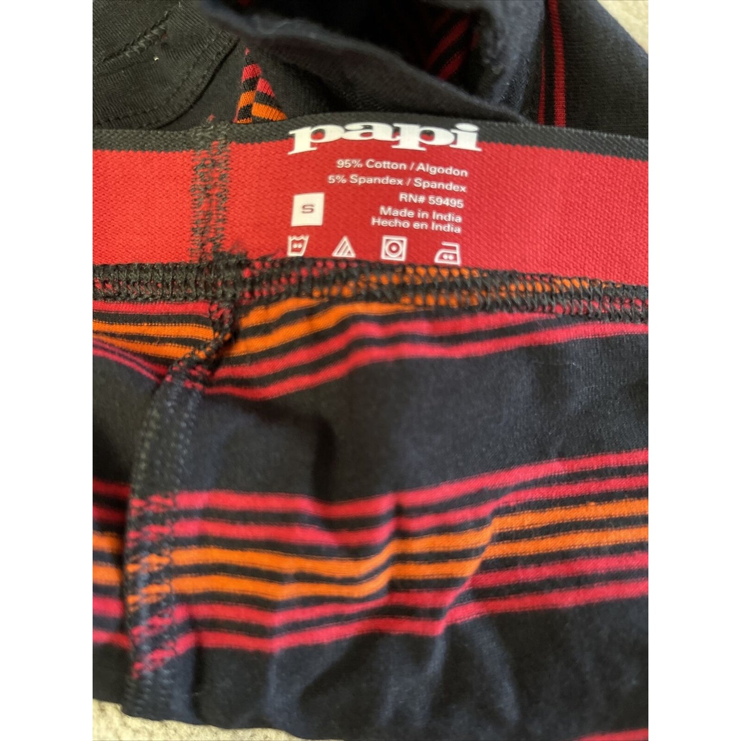 Papi Men’s Small Red black orange stripe Compression Trunks 5% Spandex brand new