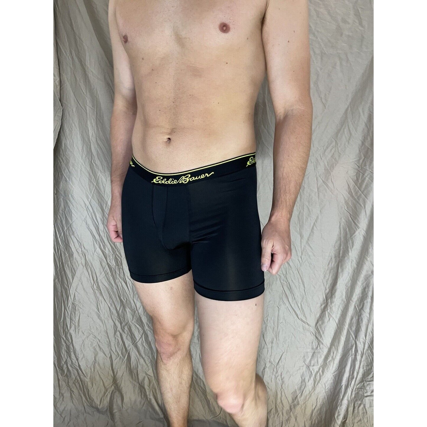 men's eddie bauer medium compression shorts 8% spandex Black With Yellow Band