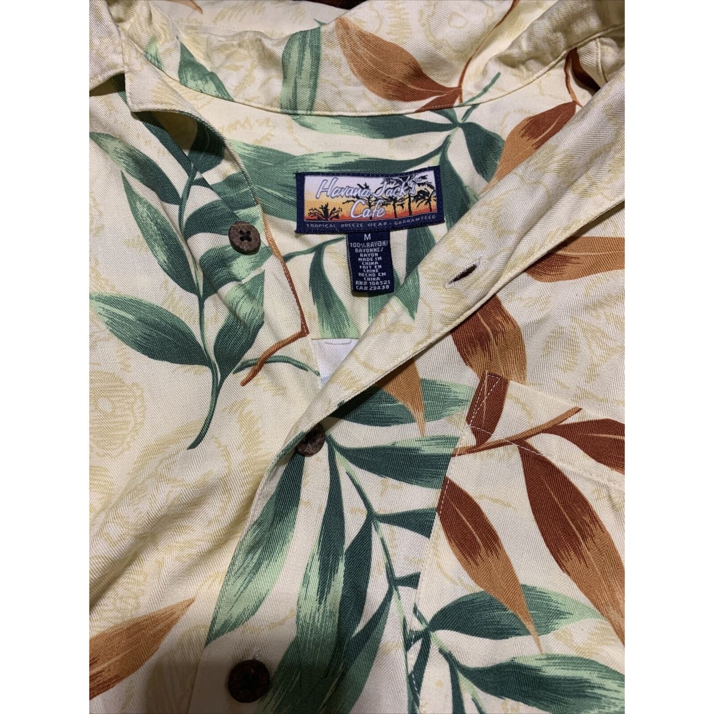Havana Jacks Cafe Hawaiian Shirt Medium Beige Palms Floral