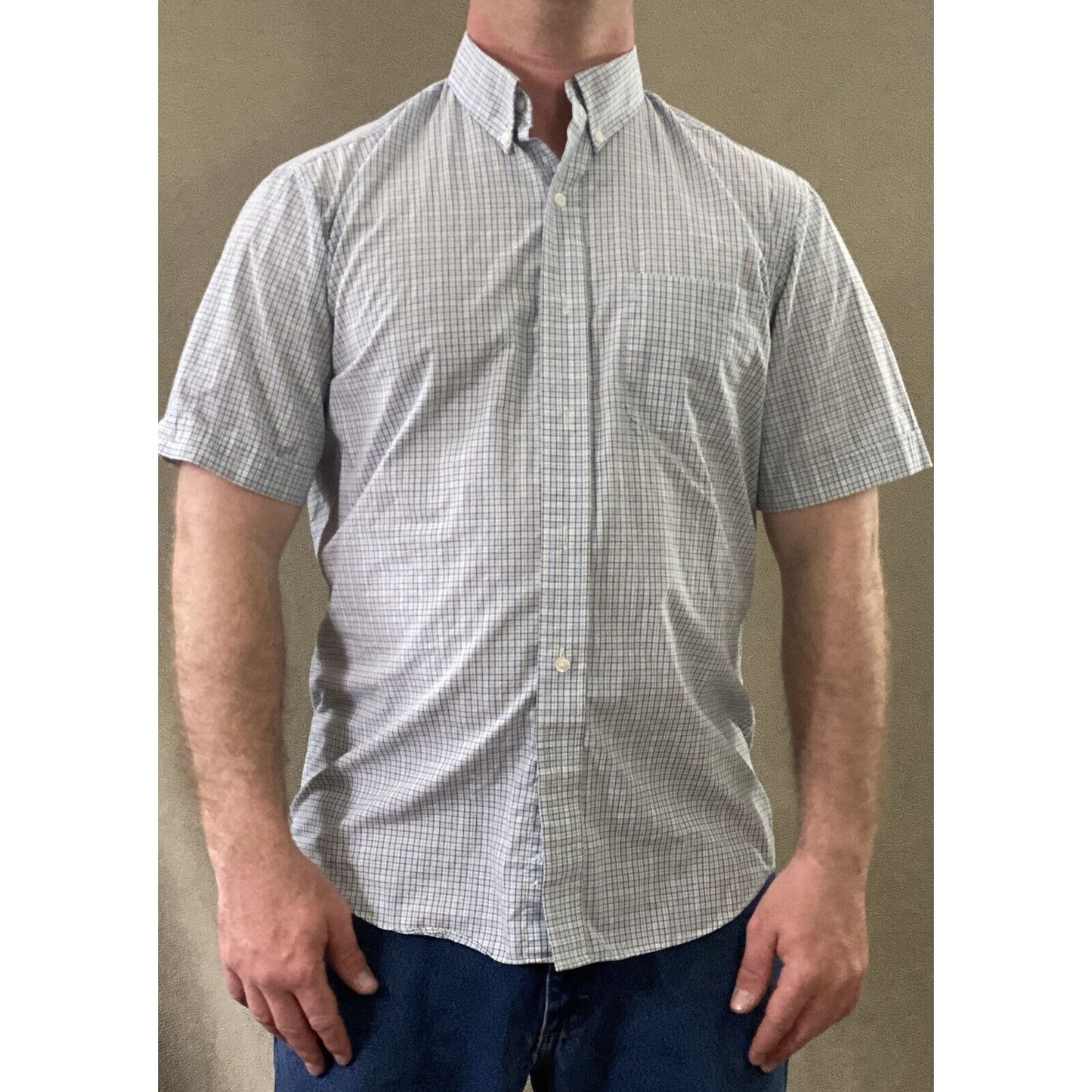 Arrow Men’s Medium Sky Blue Plaid Checks Button-down Shirt Sleeves