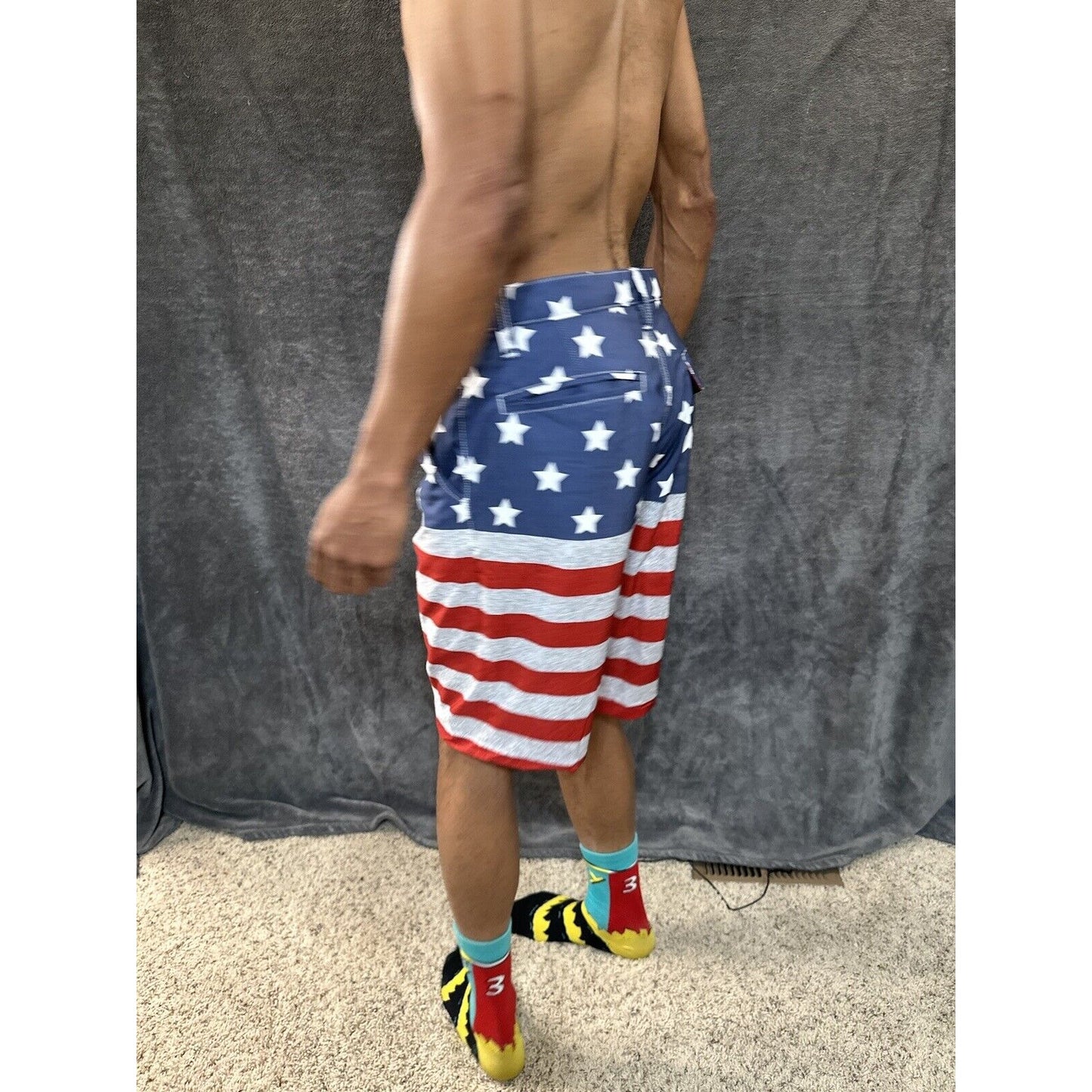 Men’s Palmwave Size 34 Patriotic Board Shorts Poly Spandex 4 Way Stretch
