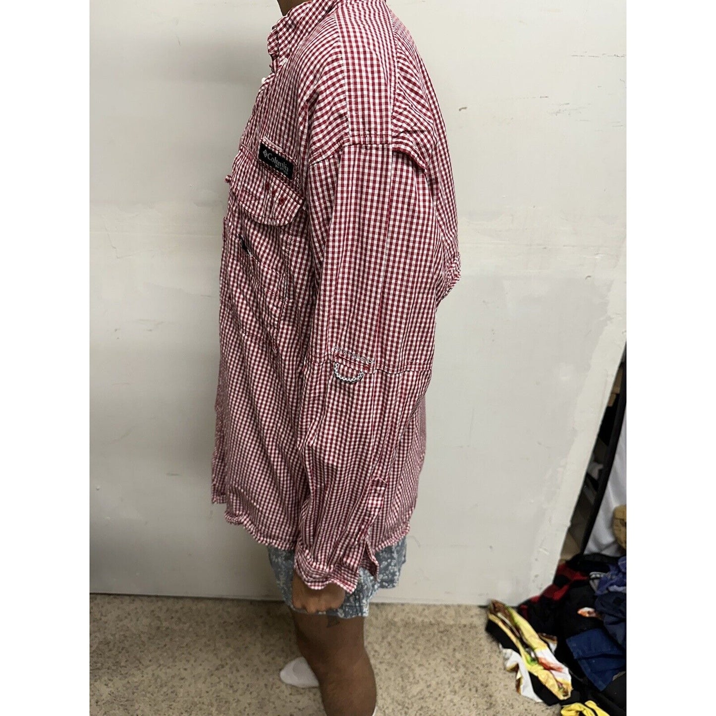 Men’s Red And White Checkered Columbia Super Bonehead Medium Gamecocks Shirt