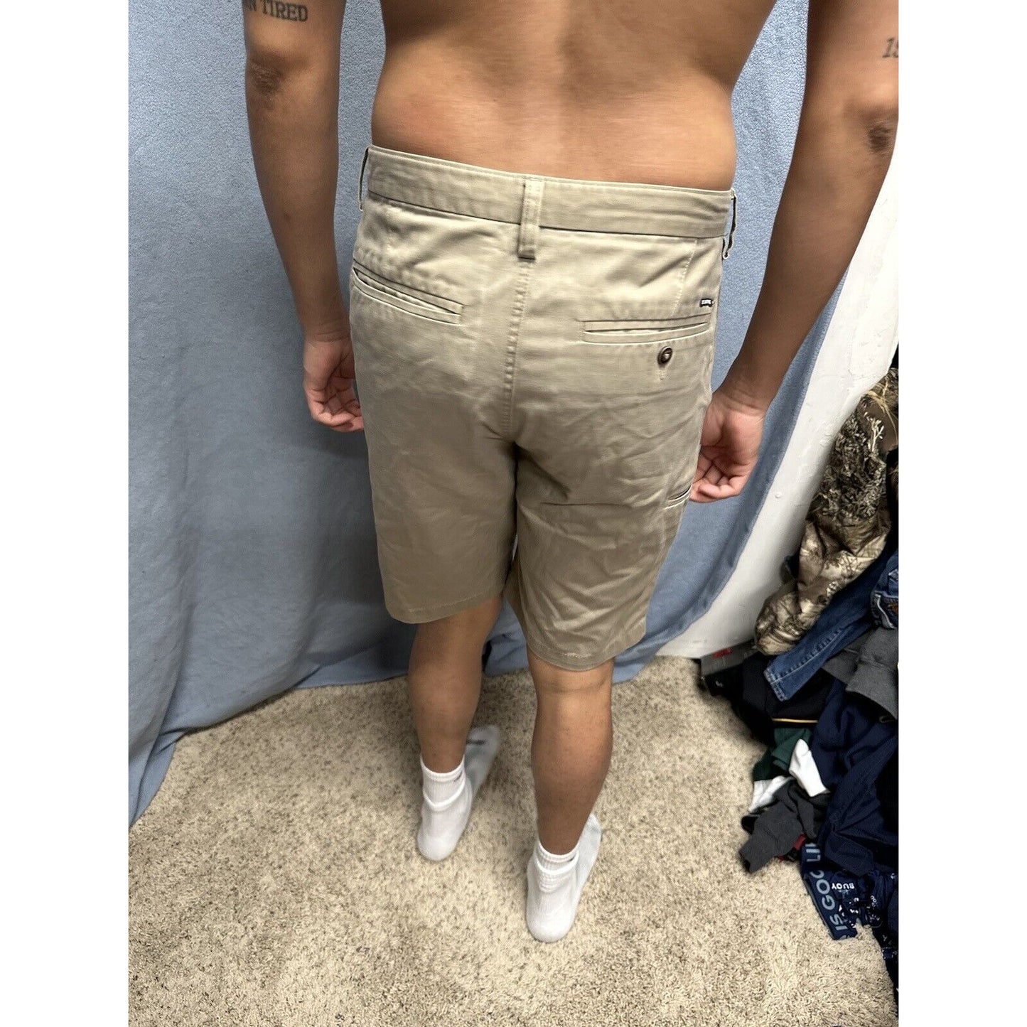 MENS BILLABONG Tan Beige Khaki CARTER STRETCH Flat Front Chino Shorts 31