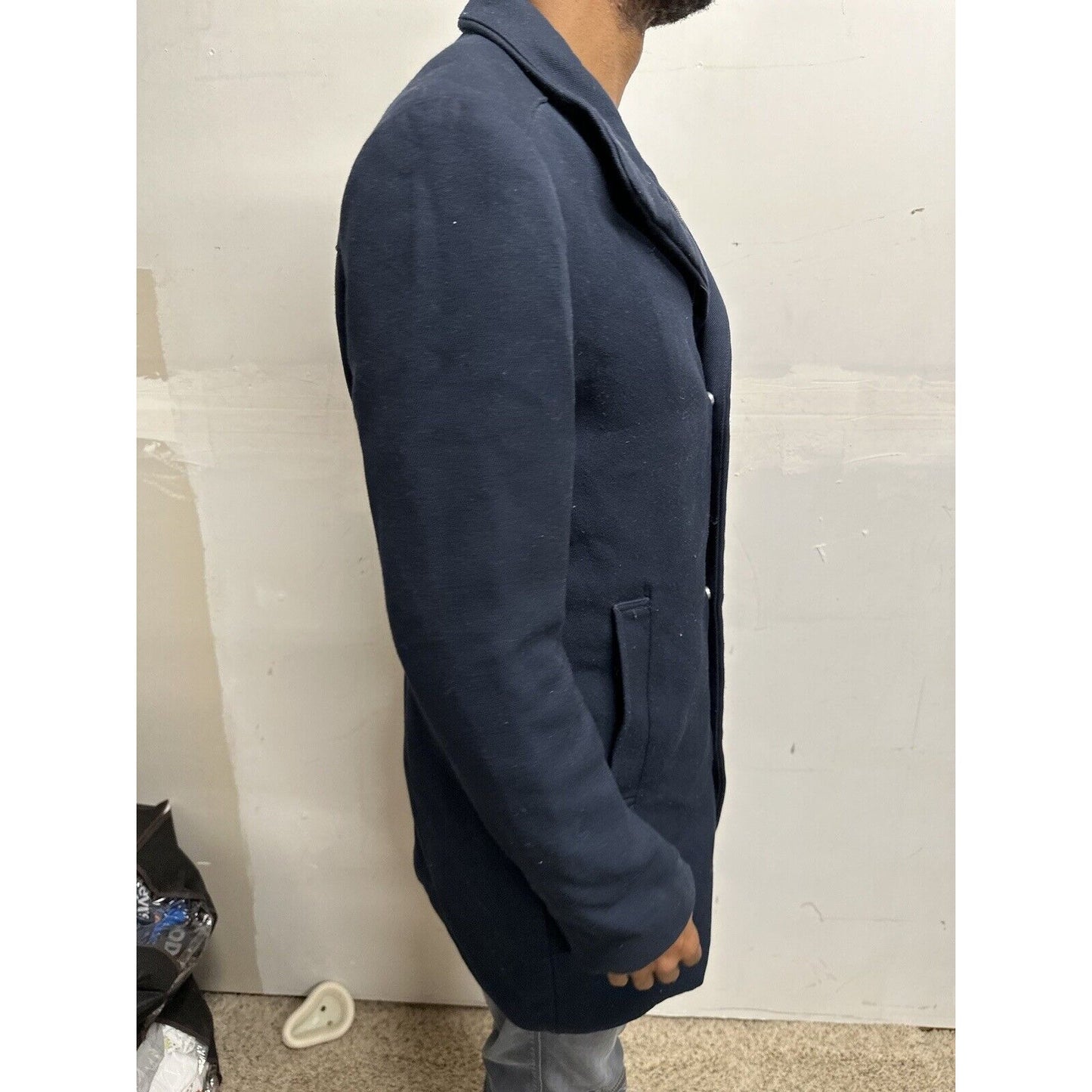 Men’s Dark Blue H&M 38R Zip Up And Snap Jacket Poly & Viscose