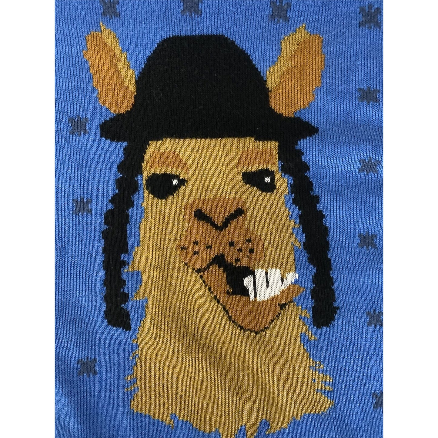 Tipsy Elves Men’s Large Blue “Happy Llamakkah” Holiday Acrylic Pullover Sweater
