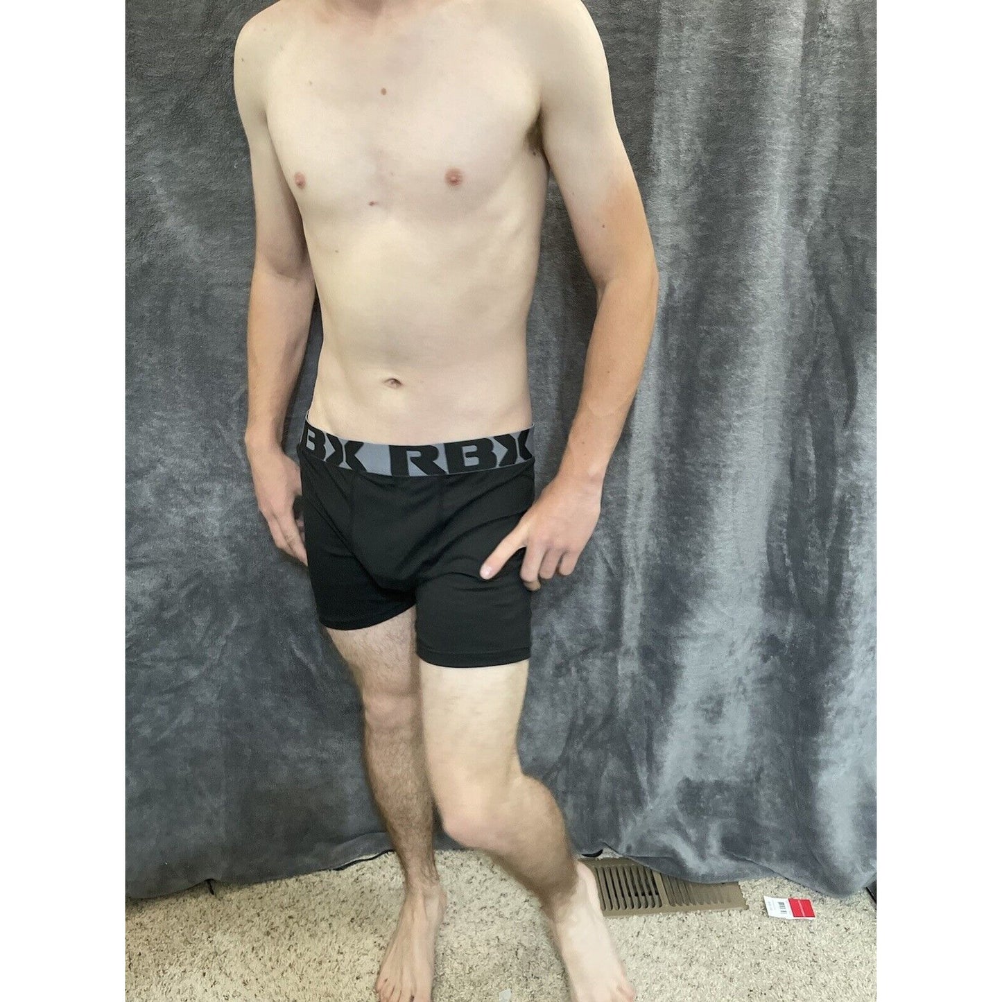 men's Black with gray Band RBX large compression boxer briefs 10% spandex