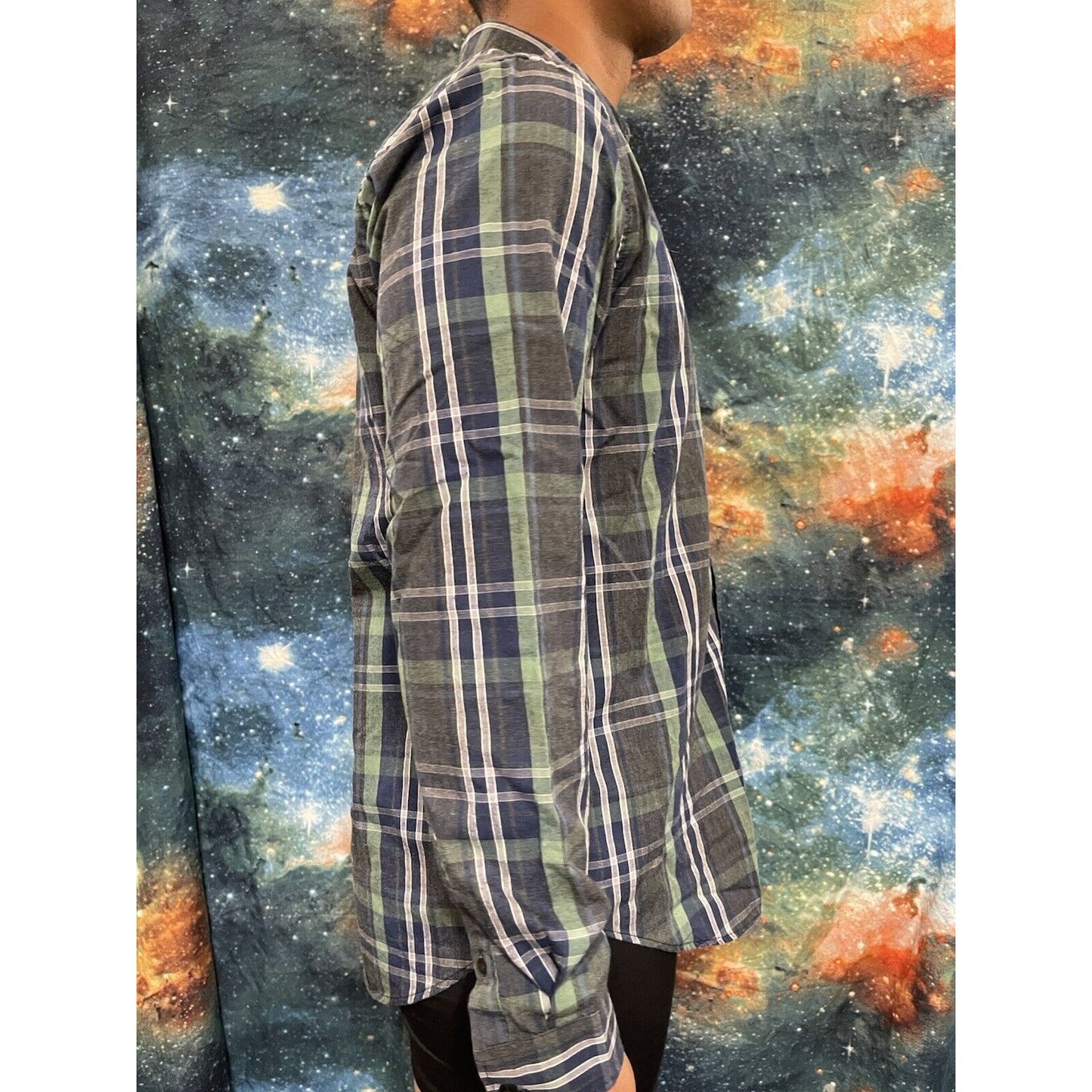 Zoo York Unbreakable Plaid Button-Front Shirt L M Green Blue Men's $30 MSRP