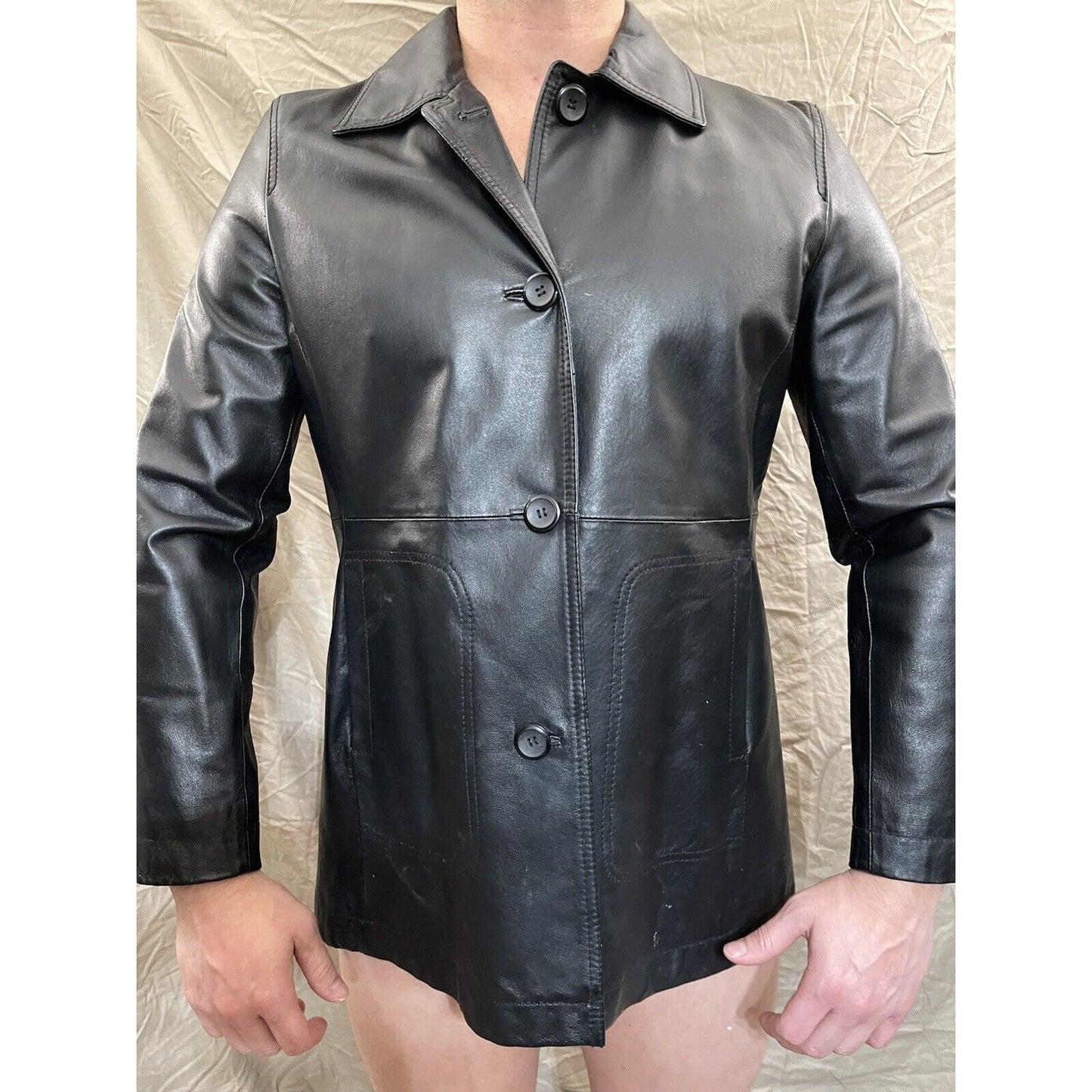 Madison & Max Genuine Leather Coat Size Large Black