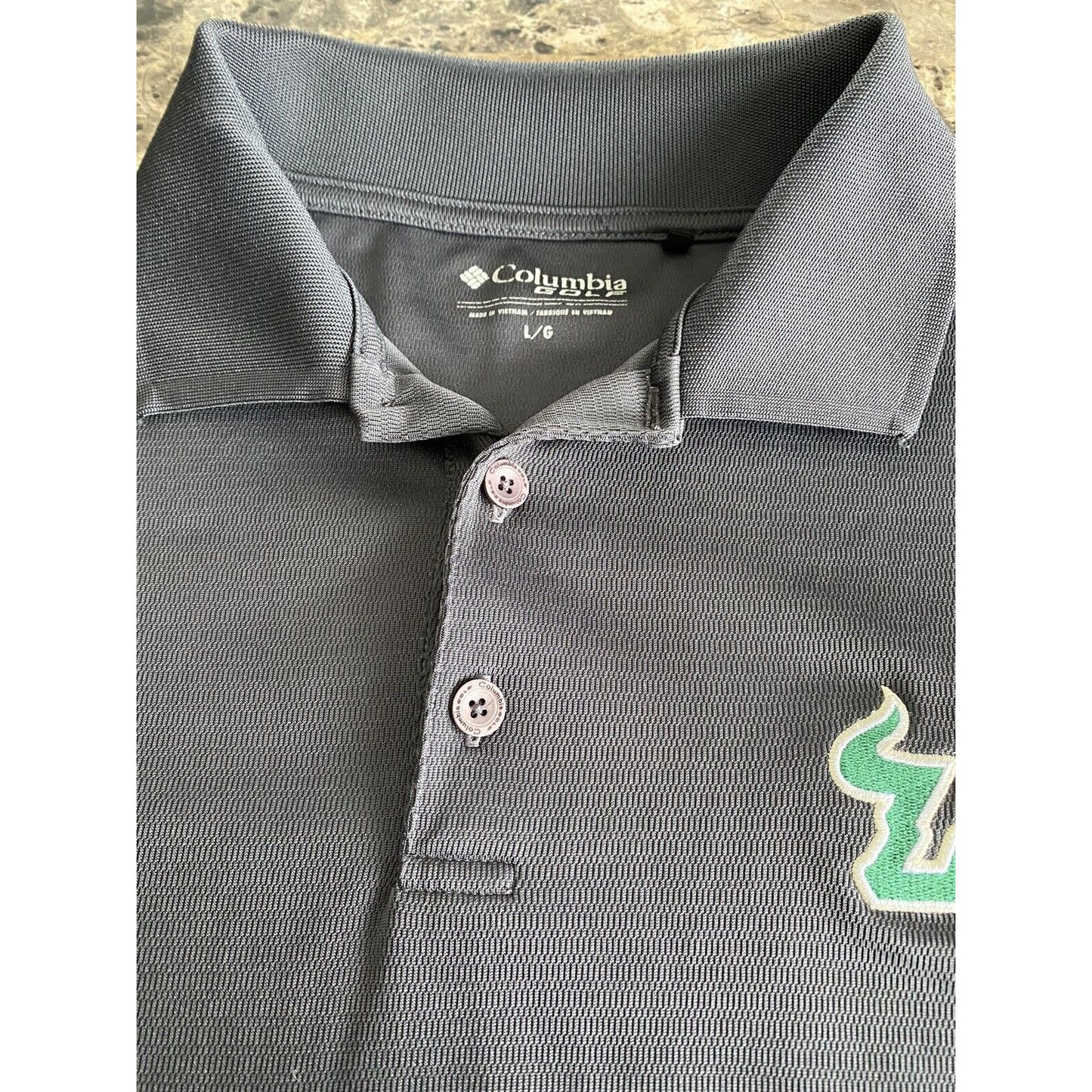 Columbia Golf USF South Florida Bulls Gray w/ Green Logo Men’s Large Polo Shirt