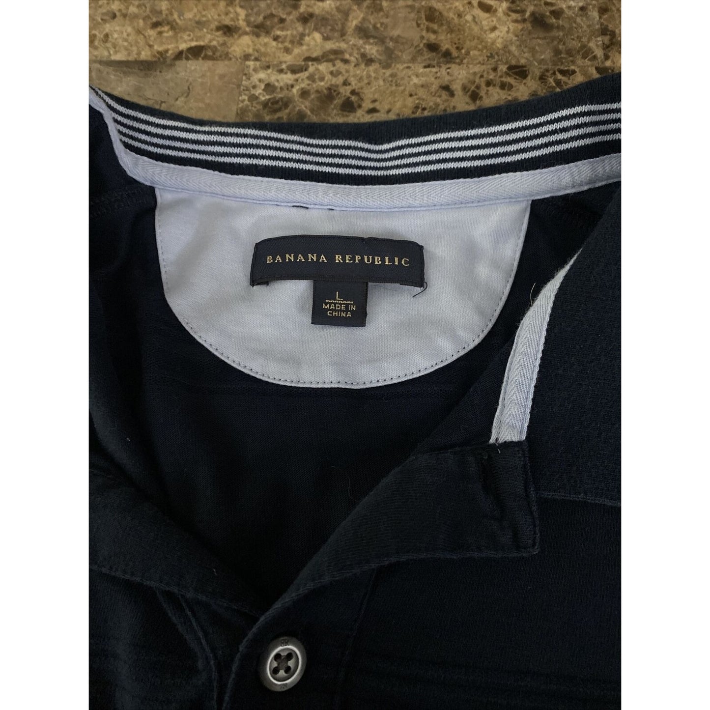 Banana Republic Men’s Large Navy Blue Stripe Cotton Polo Shirt