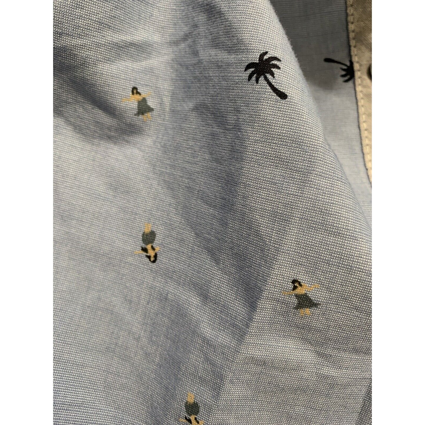 Free Planet Button Down Shirt Mens Small Palm Trees Aloha Hula Hawaiian Blue