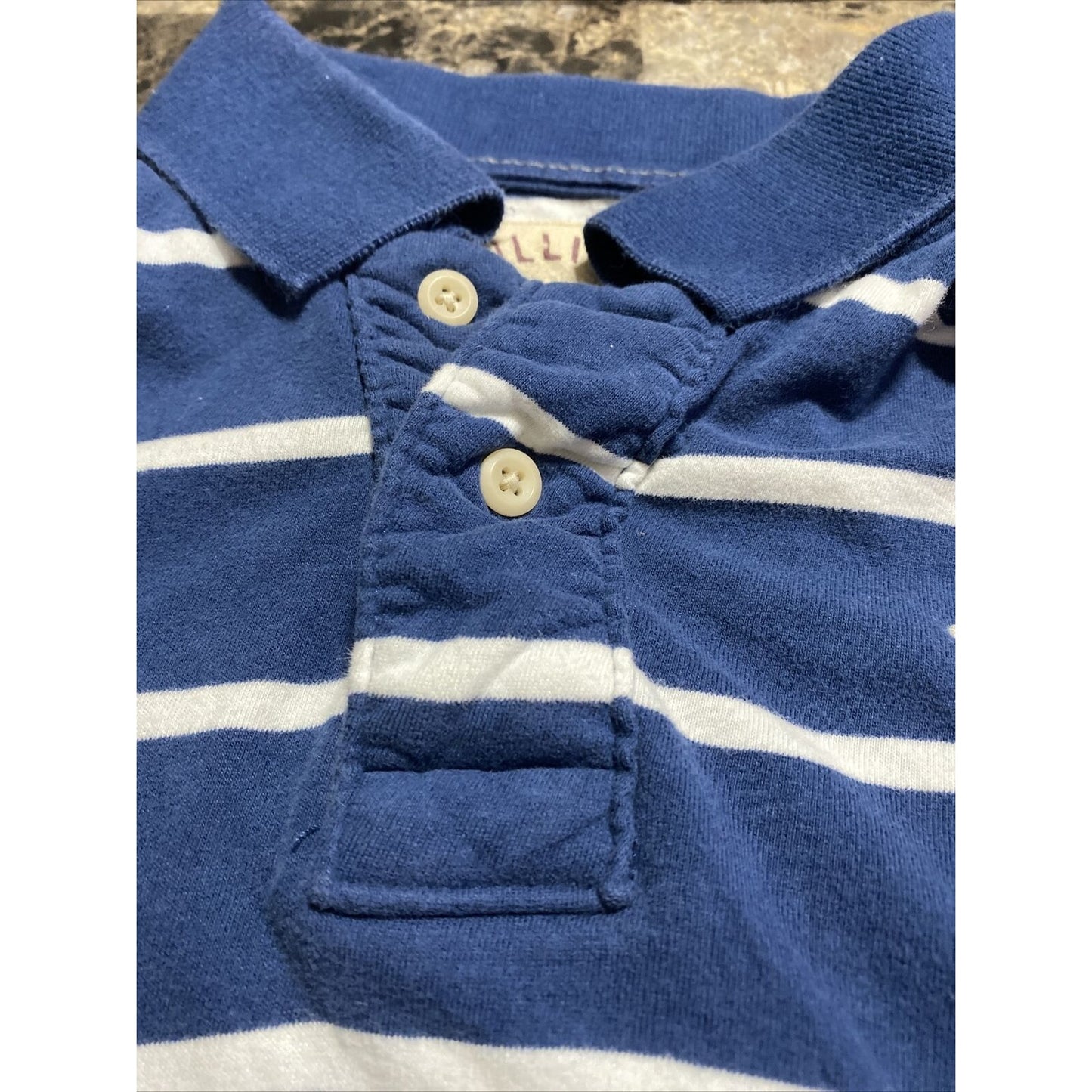 Hollister Men’s XL Midnight Blue & White Stripes Cotton Polo Shirt
