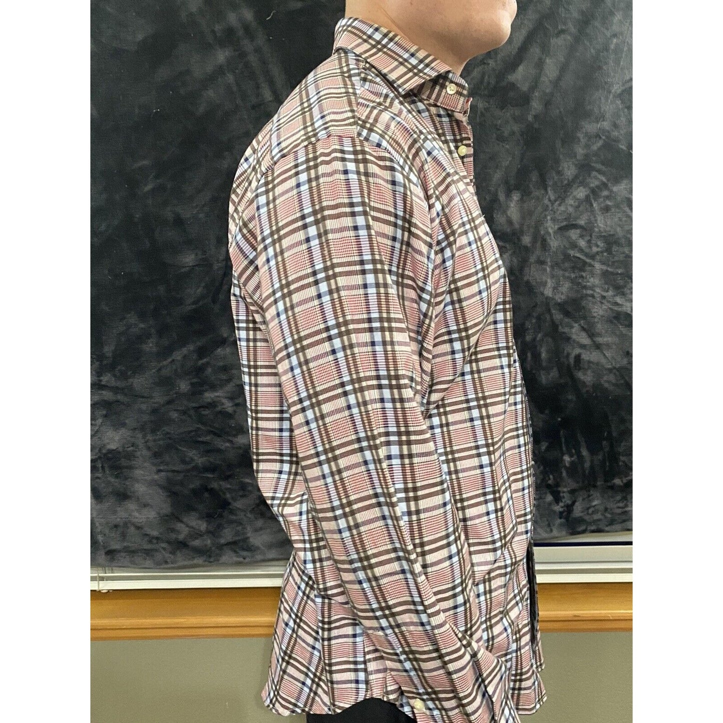 Thomas Dean Men’s Large Red / Pink Plaid Button-down Long Sleeves