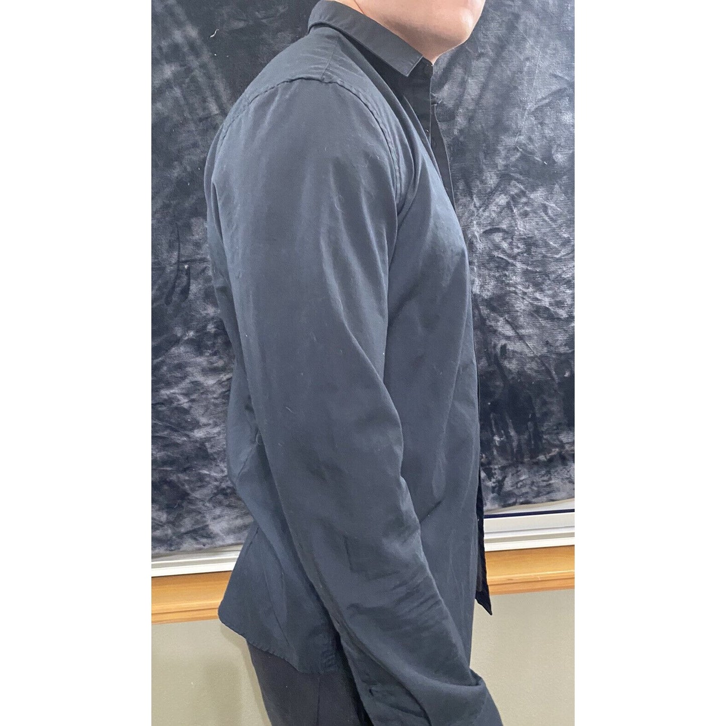 H&M Slim Fit Easy Iron Repassage Facile Men Large Black Button-down Long Sleeves