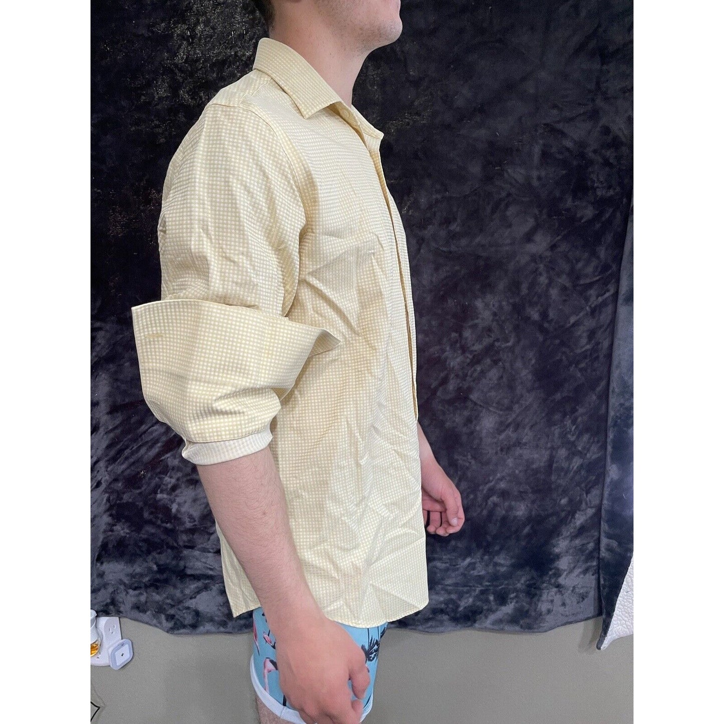 Men’s Banana Republic Slim Fit large 16 16.5 Long Sleeve Button up Yellow plaid