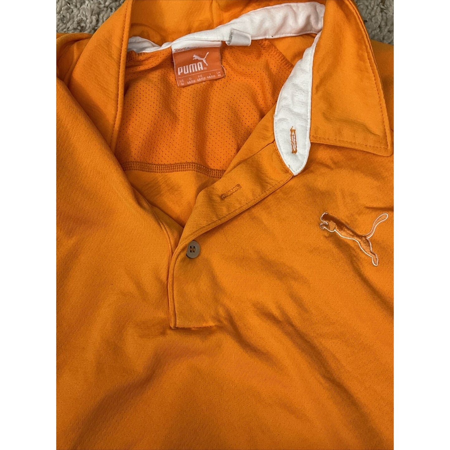 Puma Polo Shirt Adult Medium Orange White Lightweight Rugby Golfing Golf Men’s