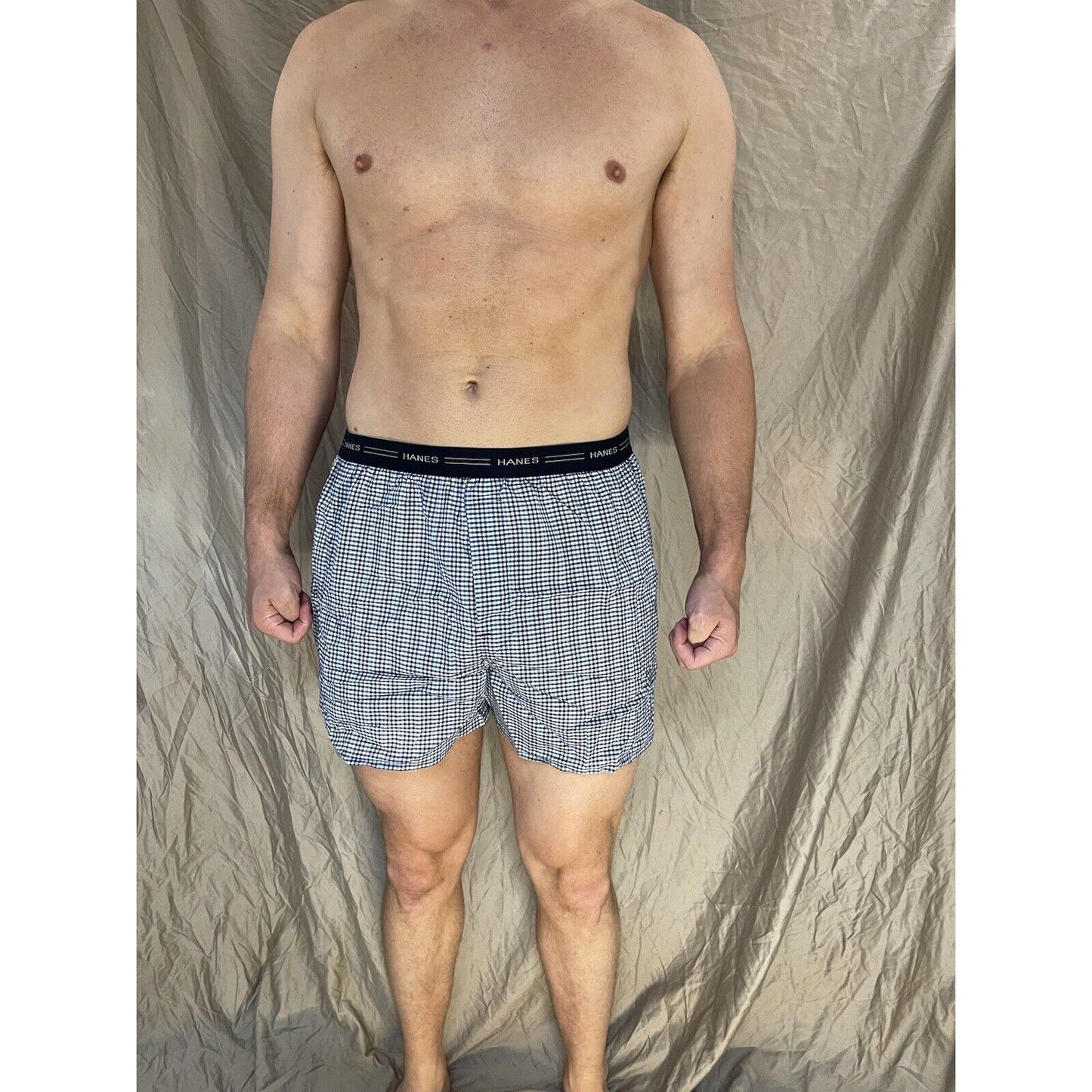 men's hanes blue plaid boxer shorts large confort flex