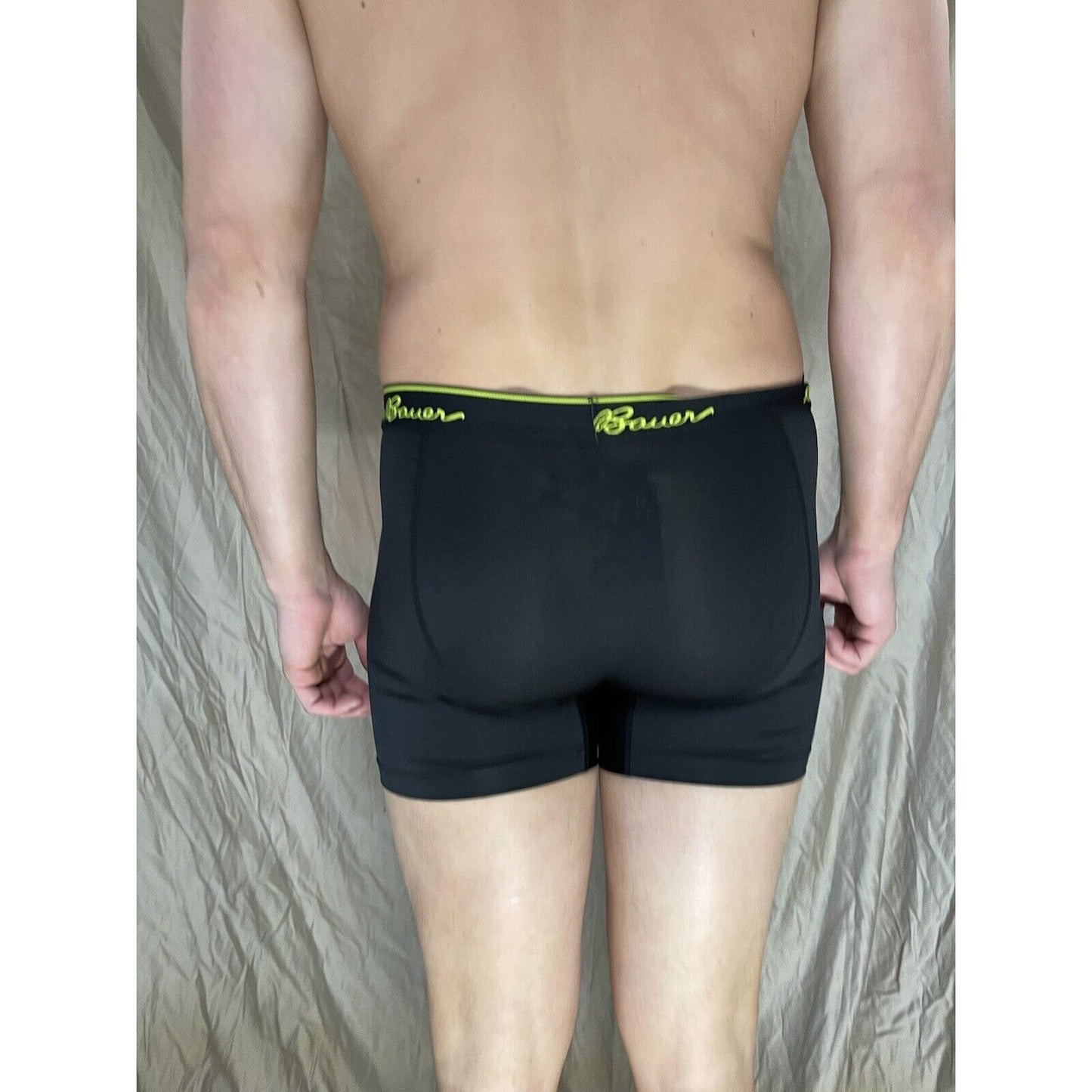 men's eddie bauer medium compression shorts 8% spandex Black With Yellow Band