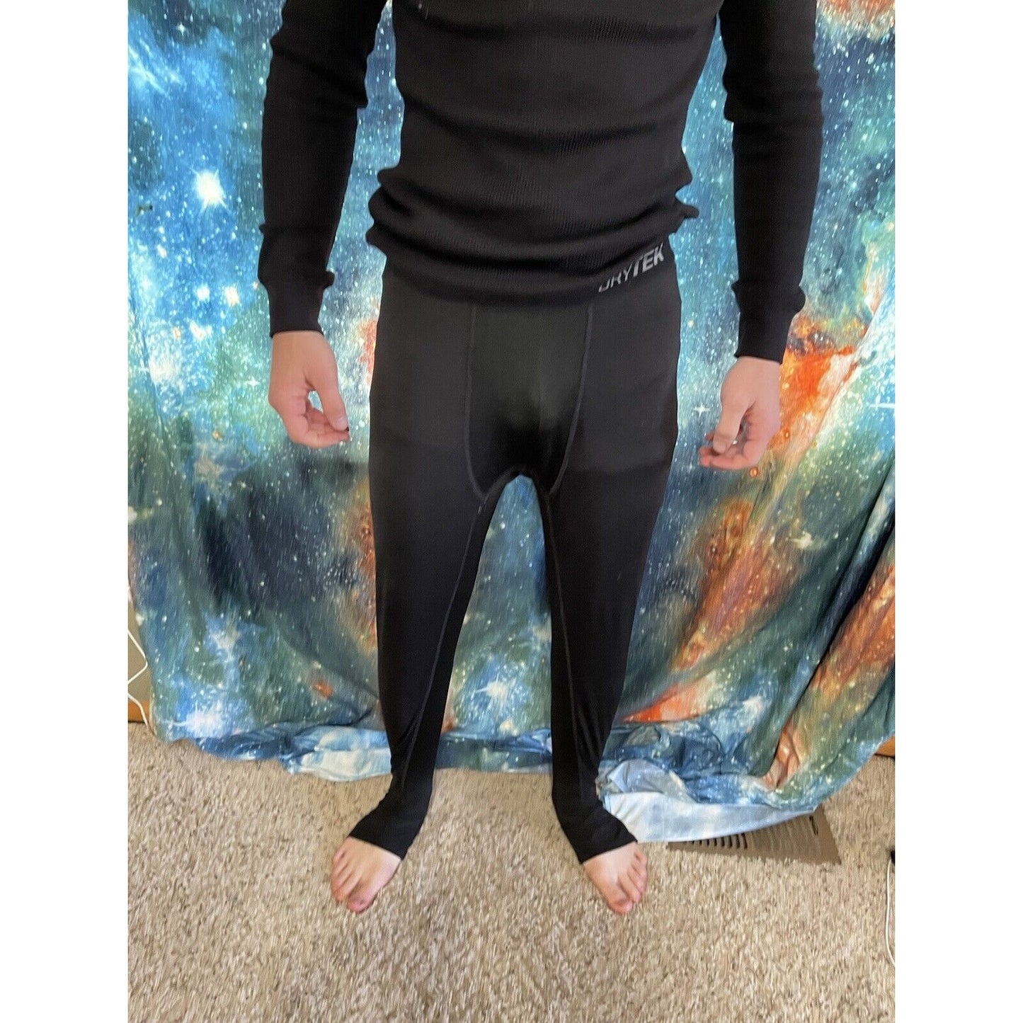 Men's Black TEK GEAR DRYTEK 3/4 BASE LAYER PANTS Black, Size LARGE