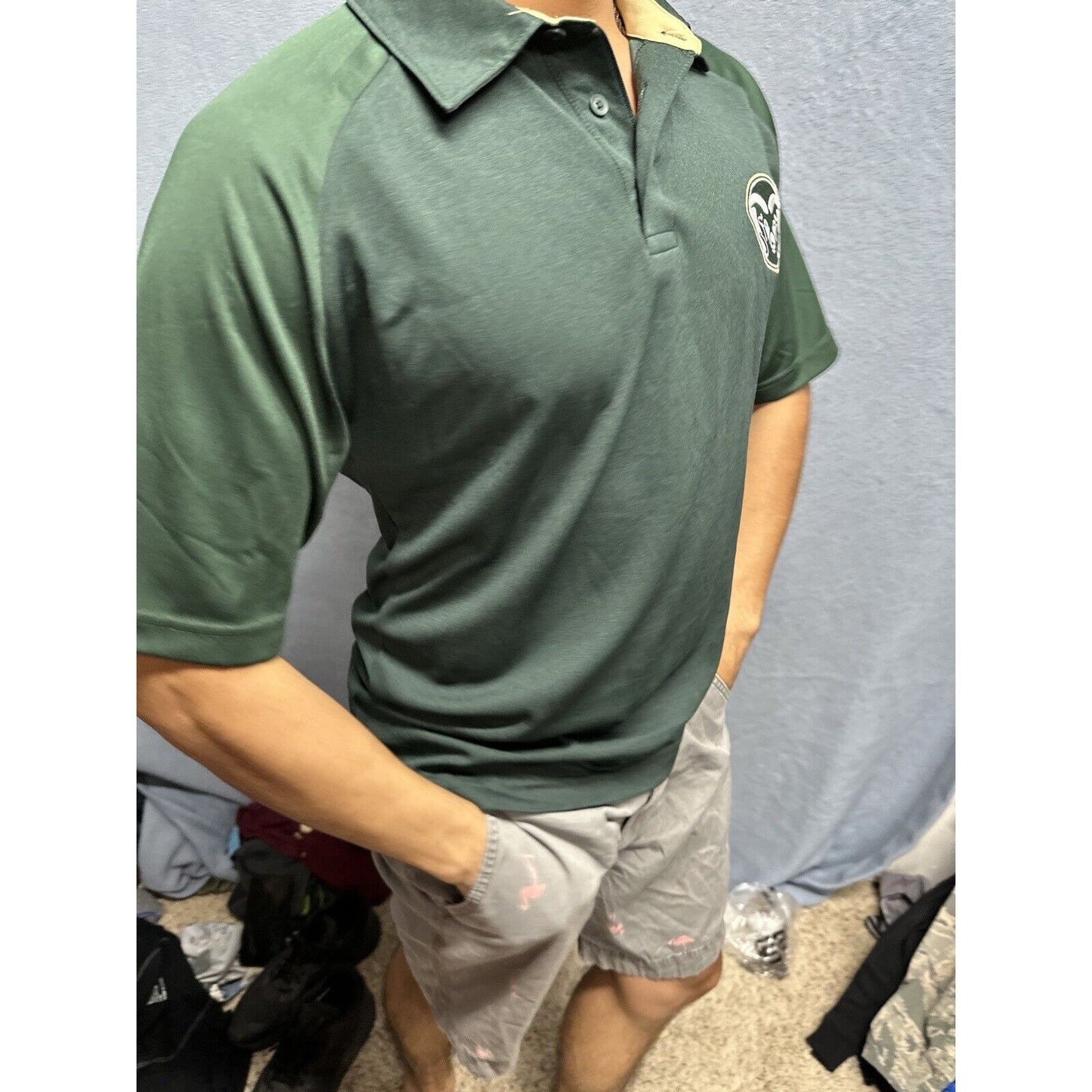 Men’s Champion Small Polo Colorado State University Rams Shirt Green