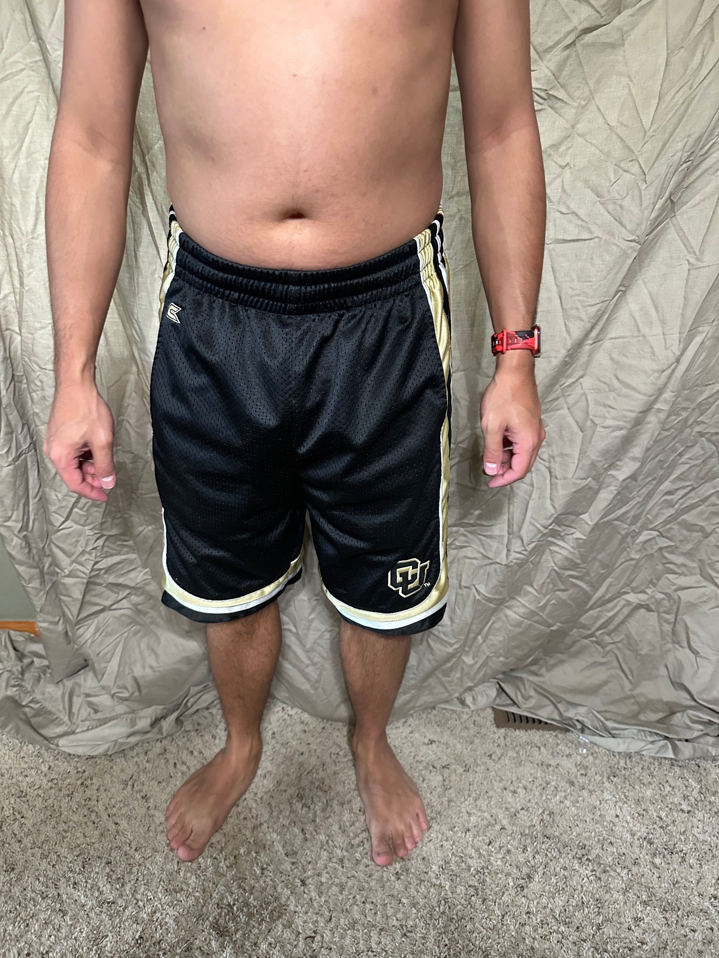 University of Colorado black and gold colosseum size small basketball shorts with pockets