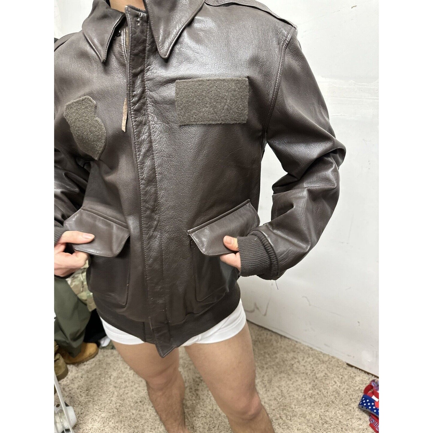 Men’s USAF Flight Jacket Saddler Type A-2 Bomber Jacket Goatskin Leather 44L
